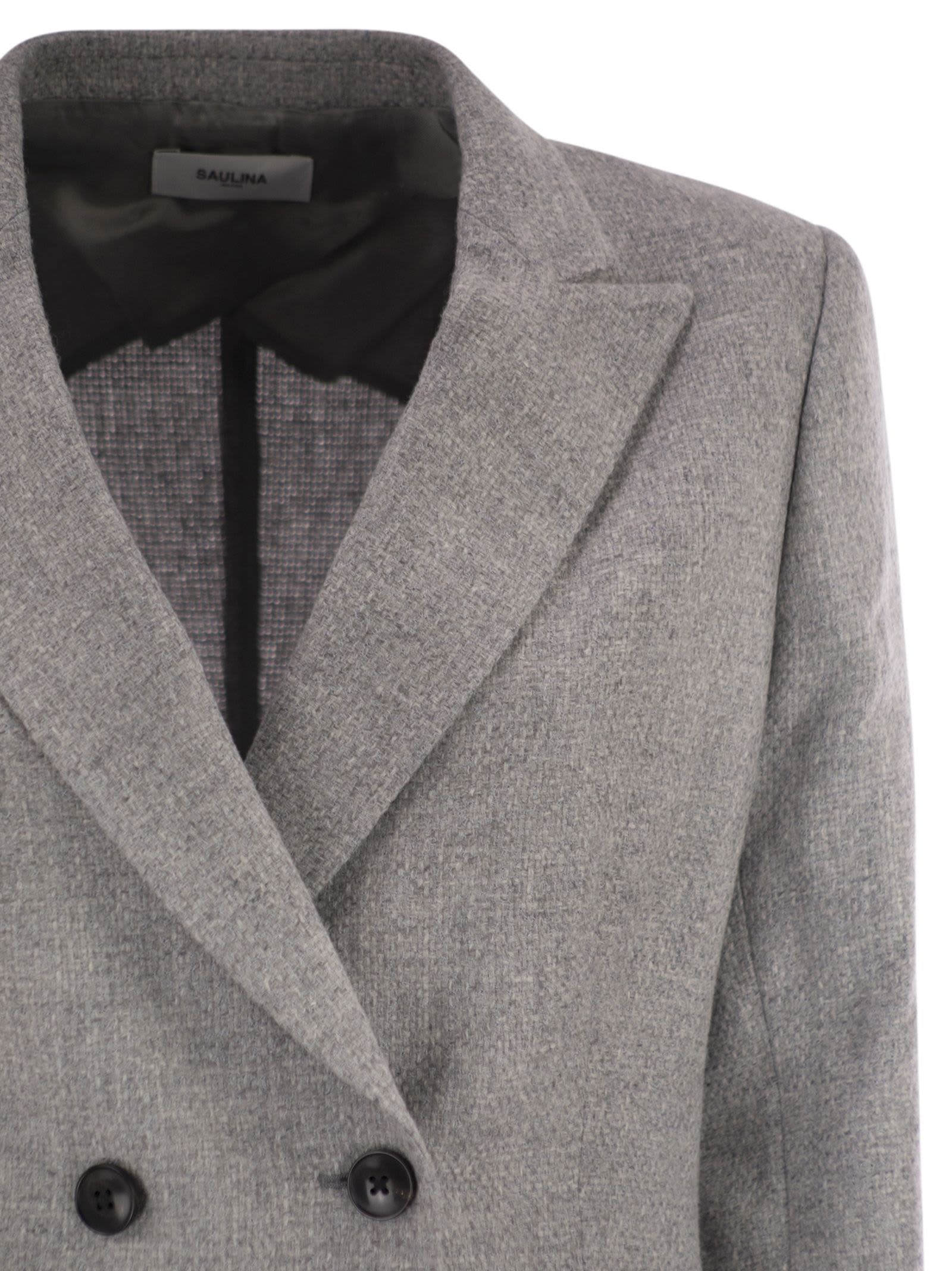 Saulina Milano Anita - Double-breasted Wool And Linen Blazer In Gray