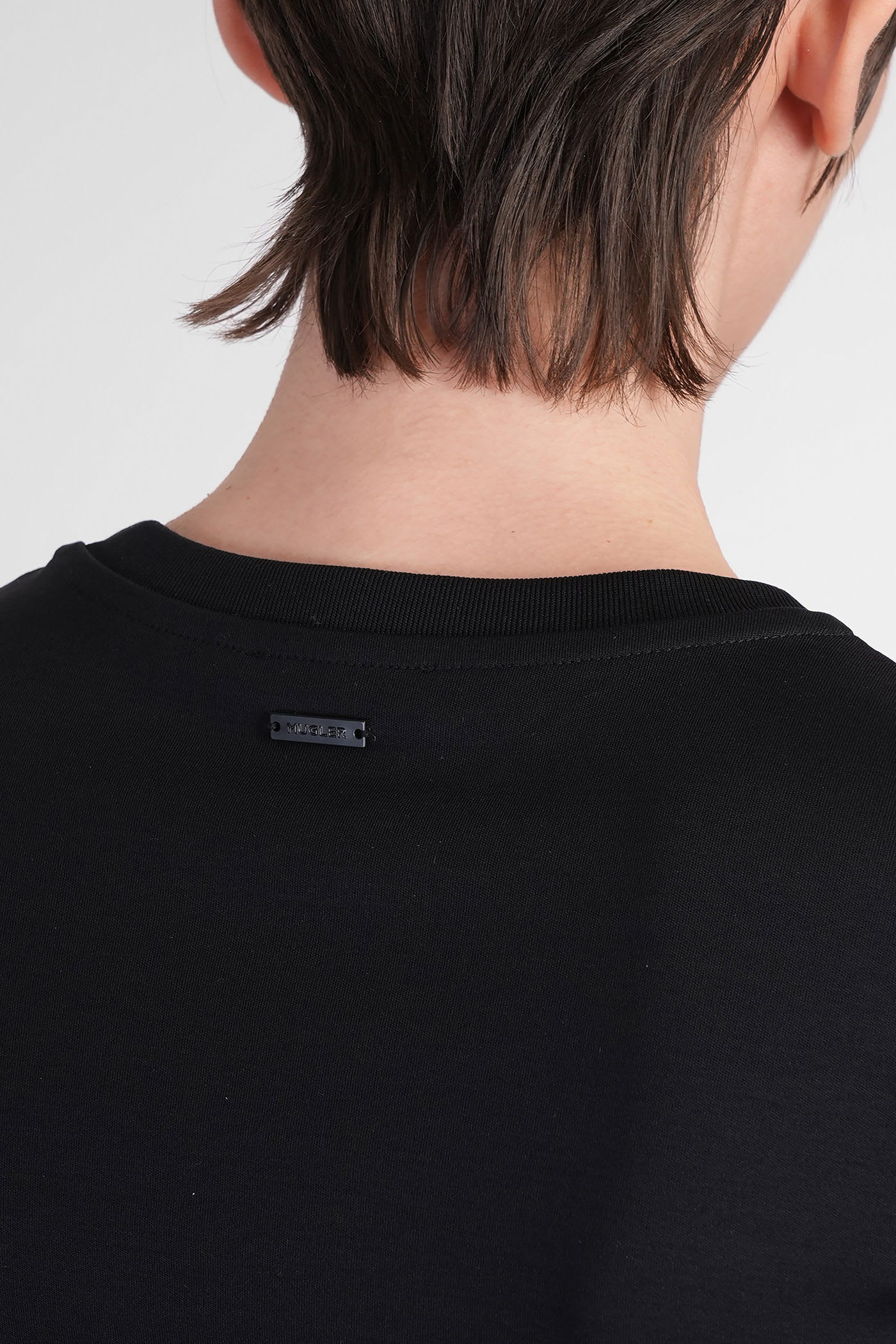 Mugler Cropped Tshirt Embellished Embellishments In Black