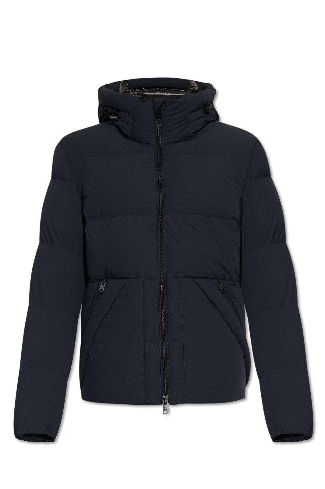 WOOLRICH LOGO PATCH HOODED DOWN JACKET