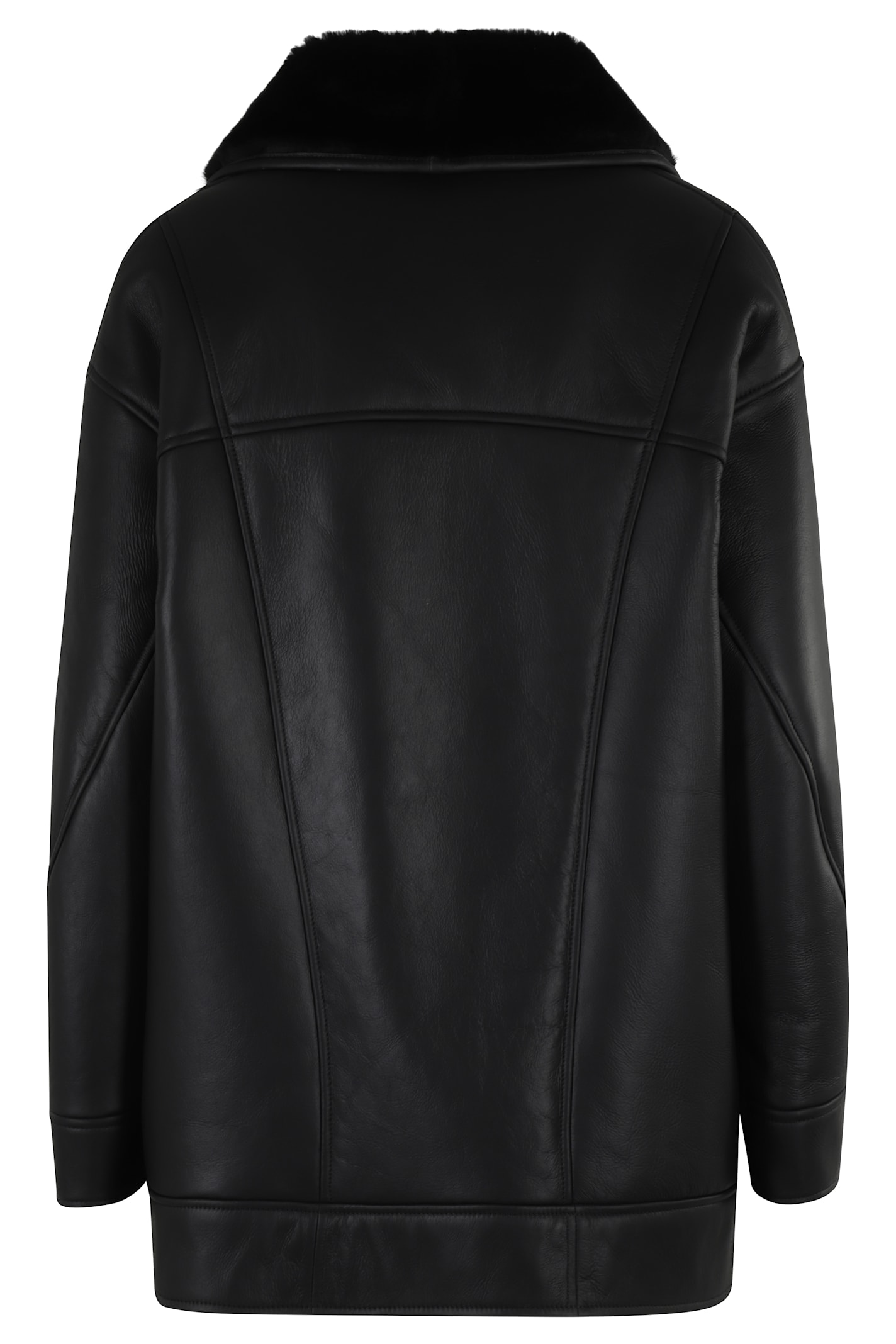 Blancha Leather Shearling Collar Jacket In Black