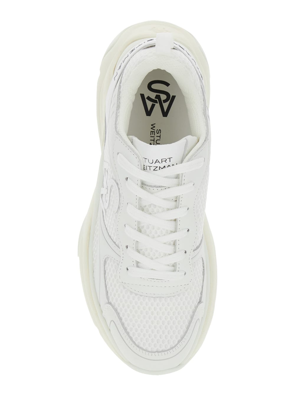 Stuart Weitzman White Sneakers With Logo Embroidery On The Side And Logo Patch On The Heel In Leather And Mesh Woman In White