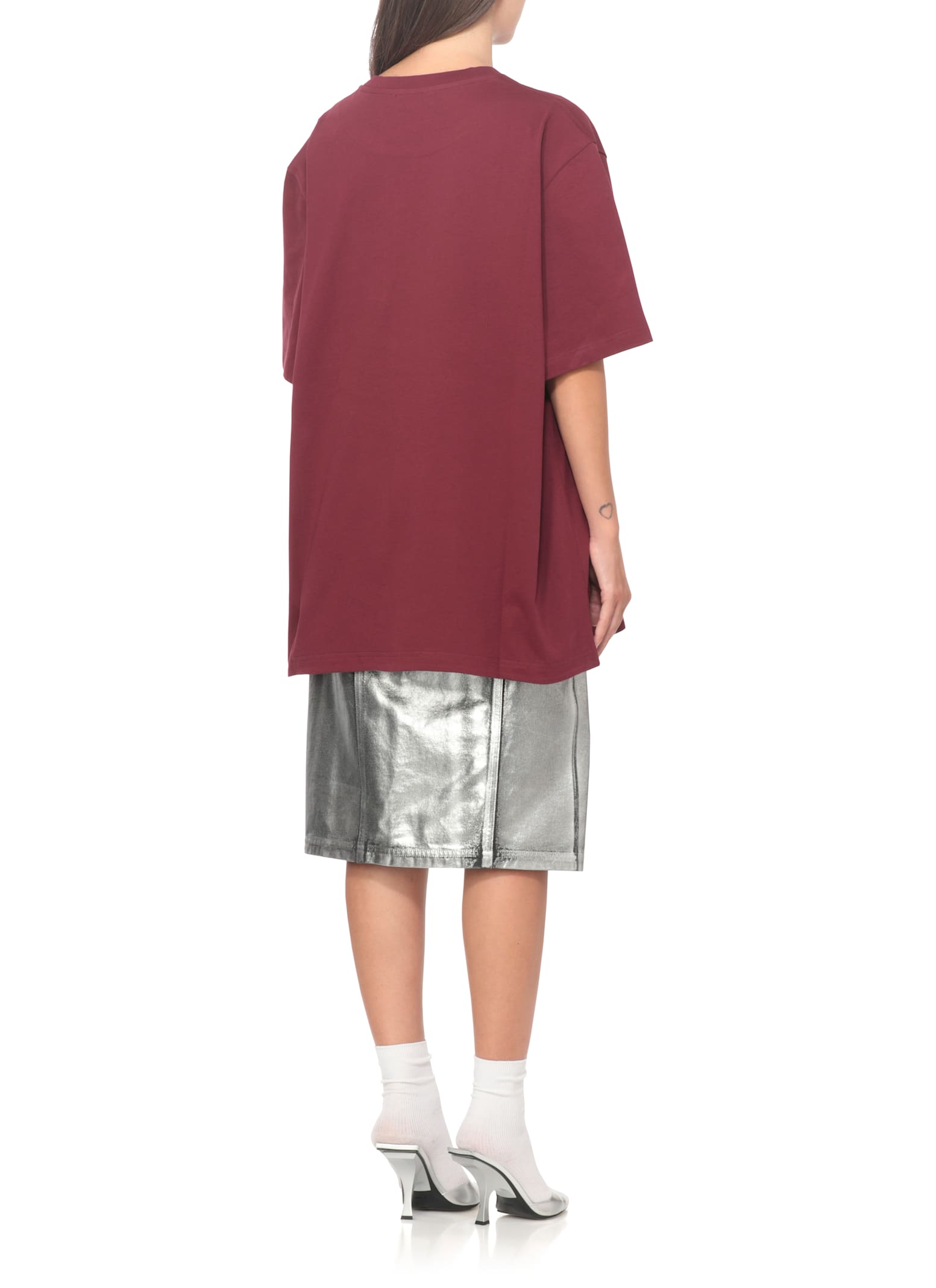 Attico Short Sleeves With Asymmetric Hem And Embroidered Detail In Burgundy
