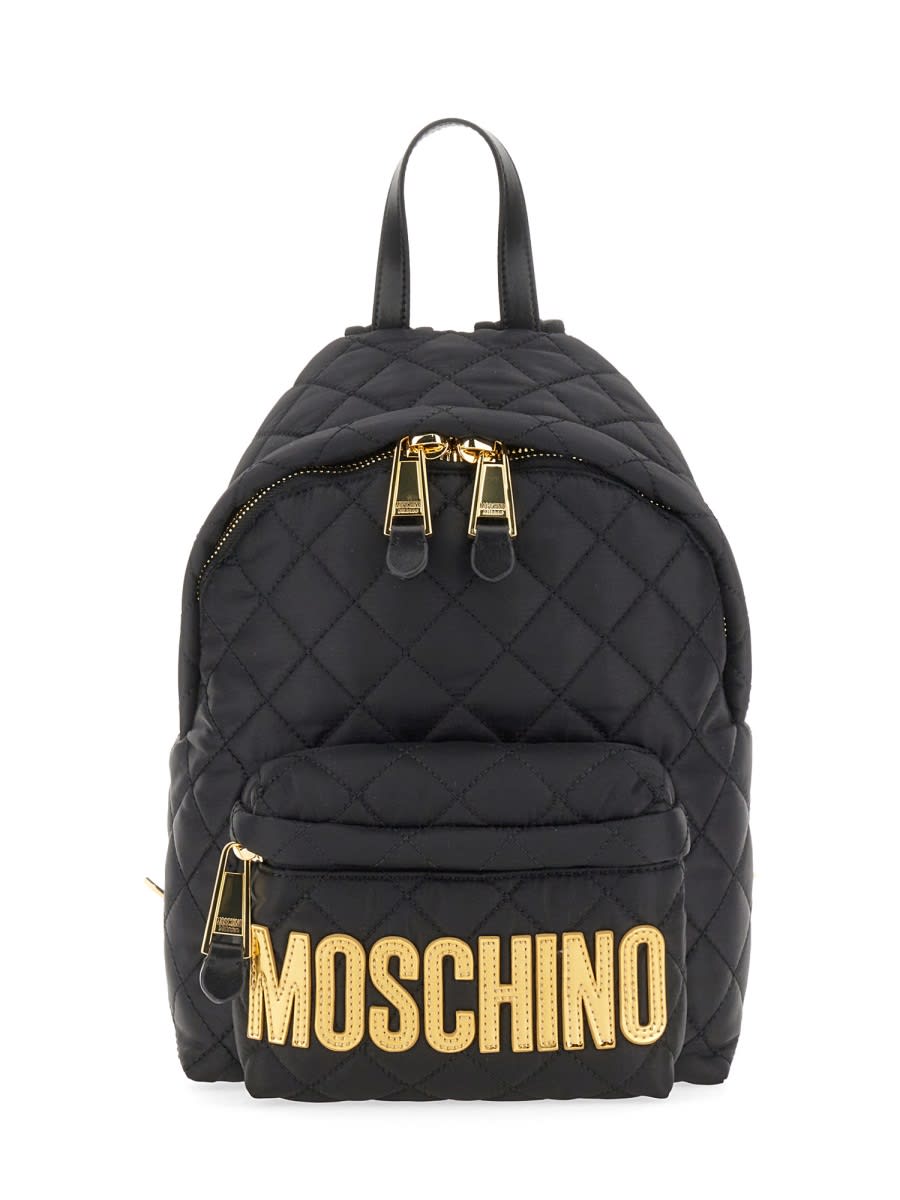 Shop Moschino Quilted Nylon Backpack In Black