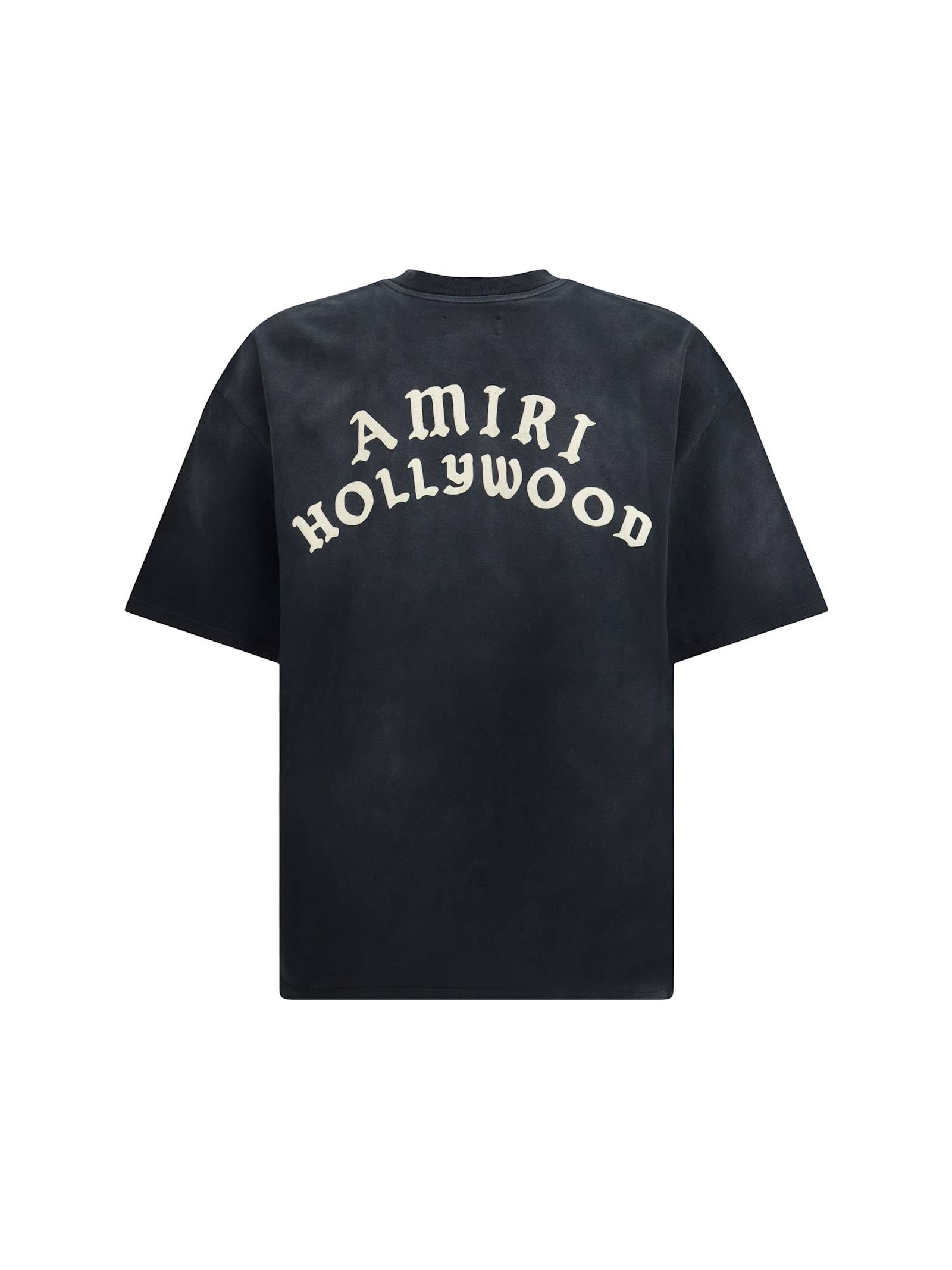 Amiri Black Crewneck T-shirt With Logo Lettering On Front And Rear In Blue