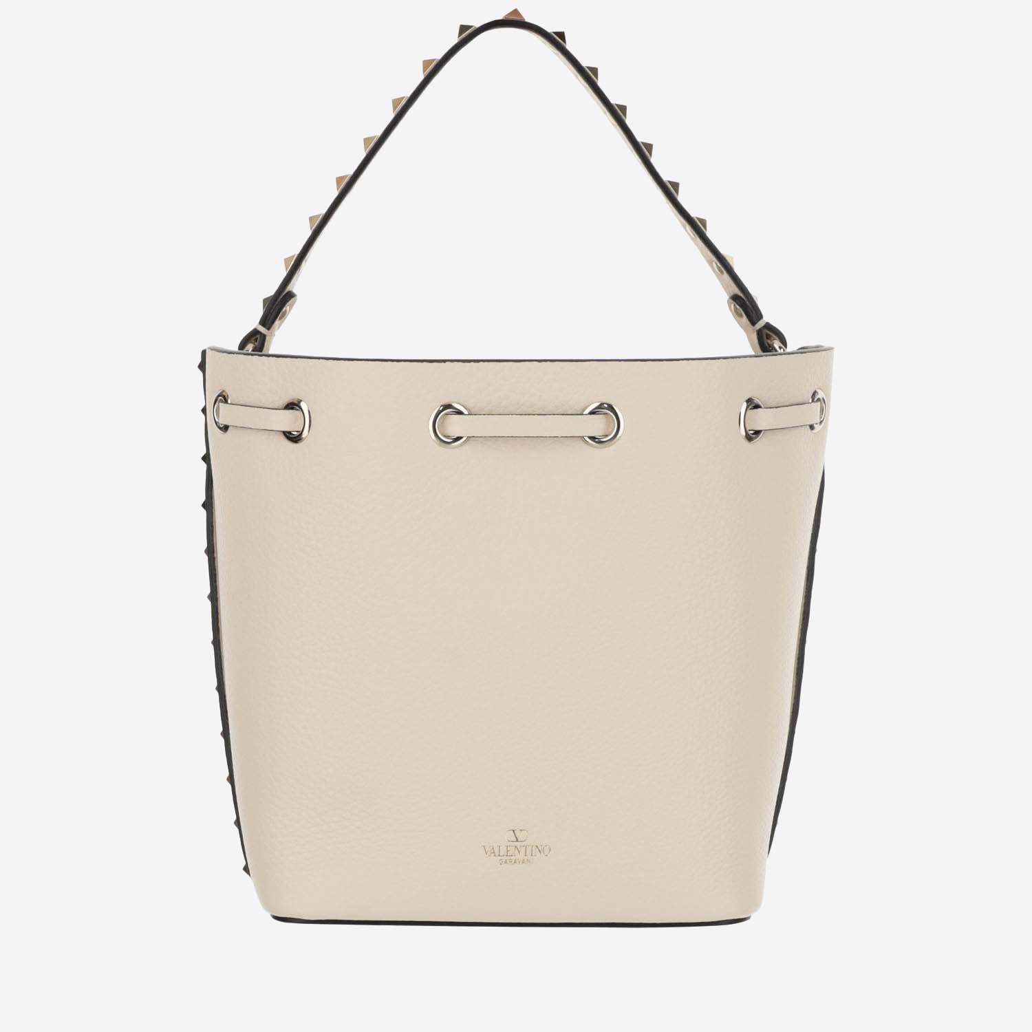 Valentino Garnet Calfskin Rockstud Bucket Bag In White