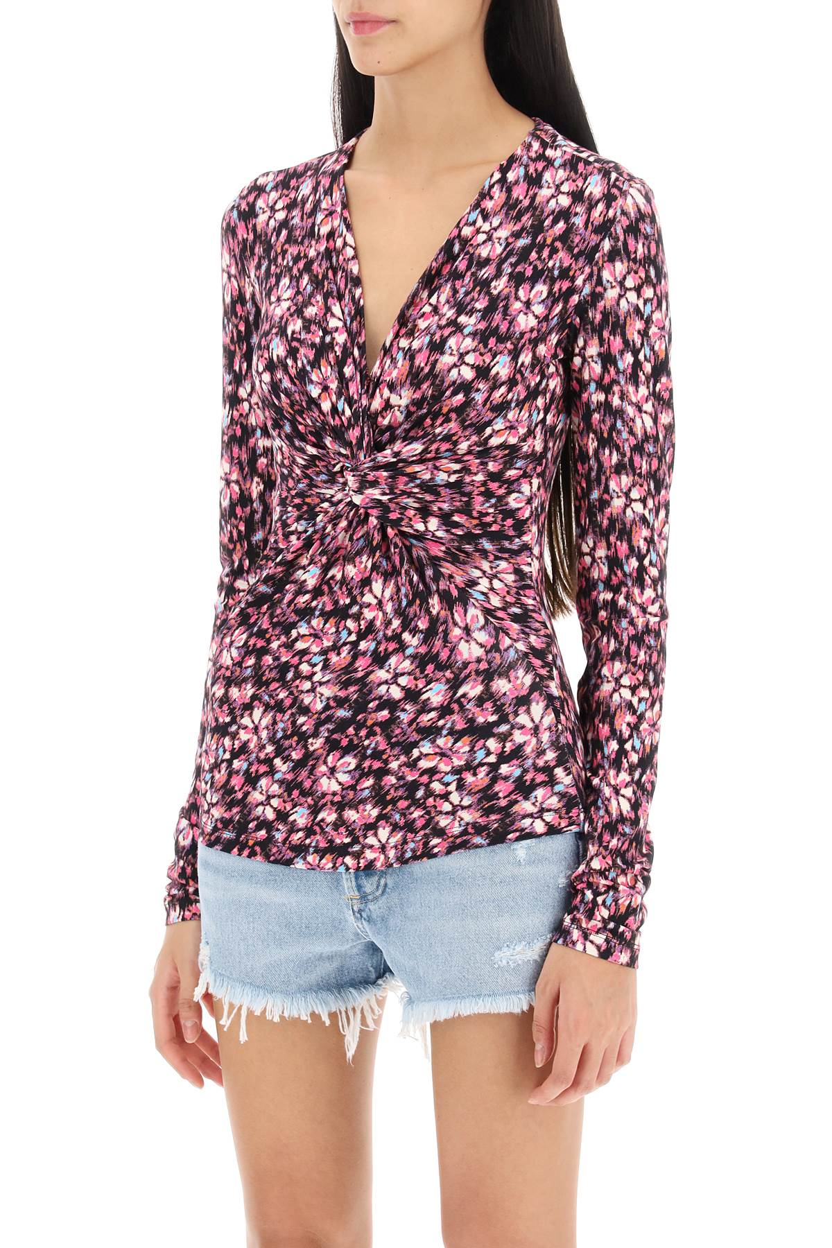 Shop Marant Etoile Lyss Long Sleeve Jersey Top In Midnight Pink (black)