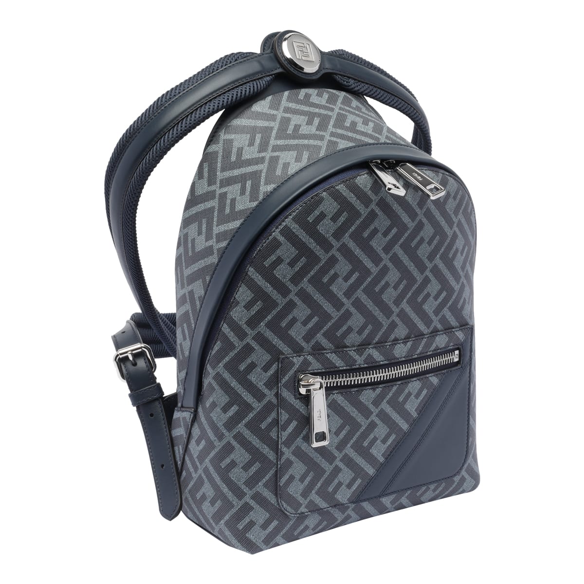 Fendi Blue Chiodo Diagonal Small Backpack In Denim Blu+blu Scr+p