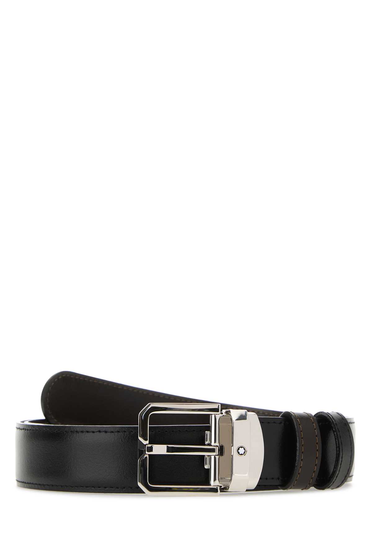 Montblanc Black Leather Reversible Belt In 000