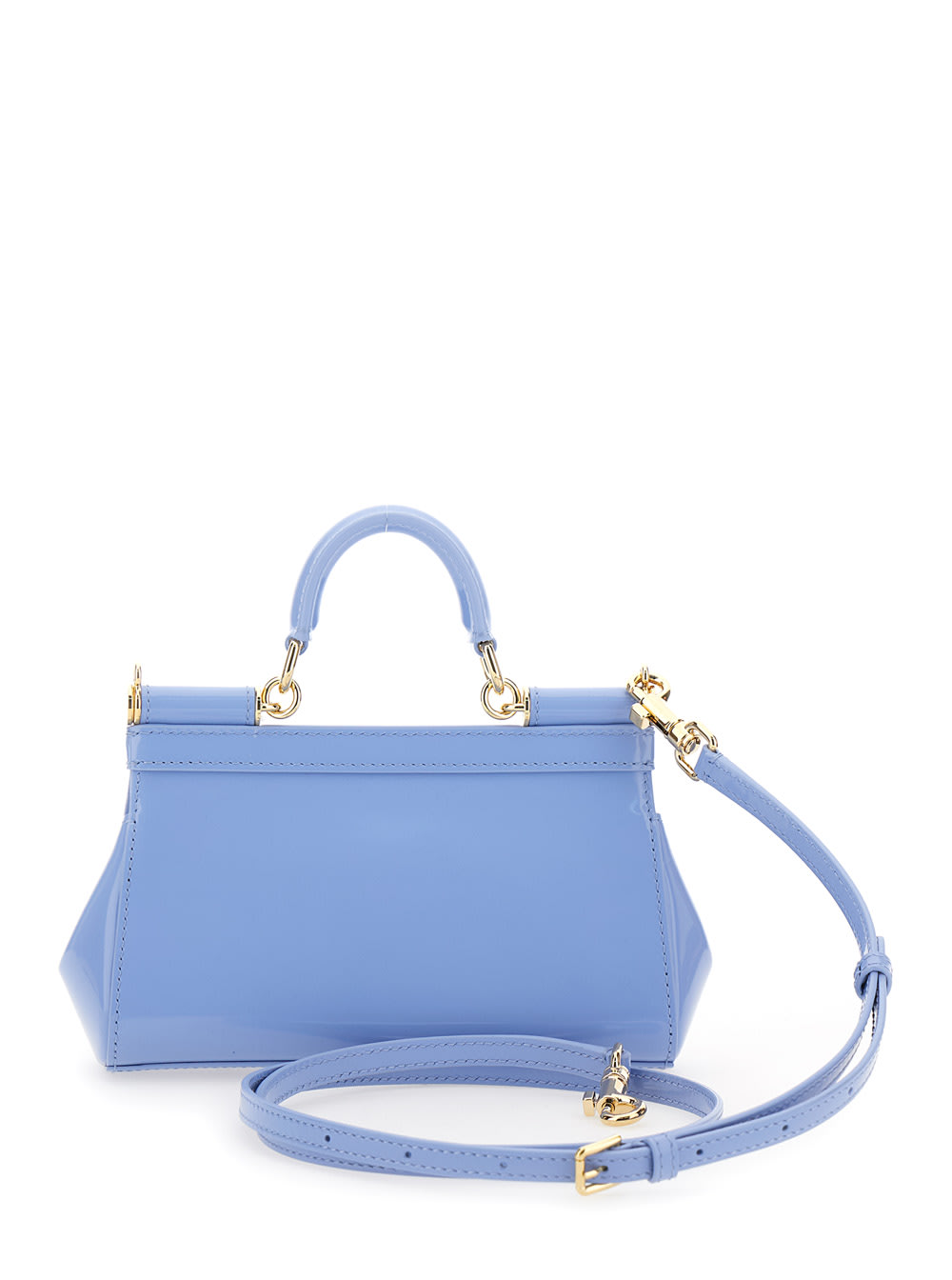 Shop Dolce & Gabbana Sicily Light Blue Handbag With Logo Plaque In Patent Leather Woman