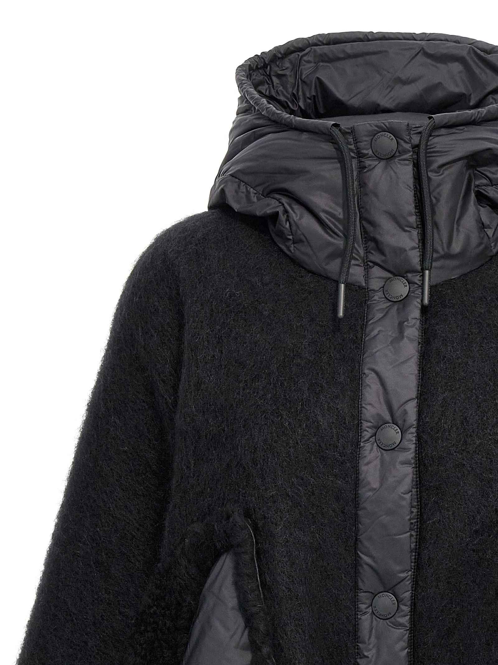 Shop Moncler Felt Nylon Cape In Black