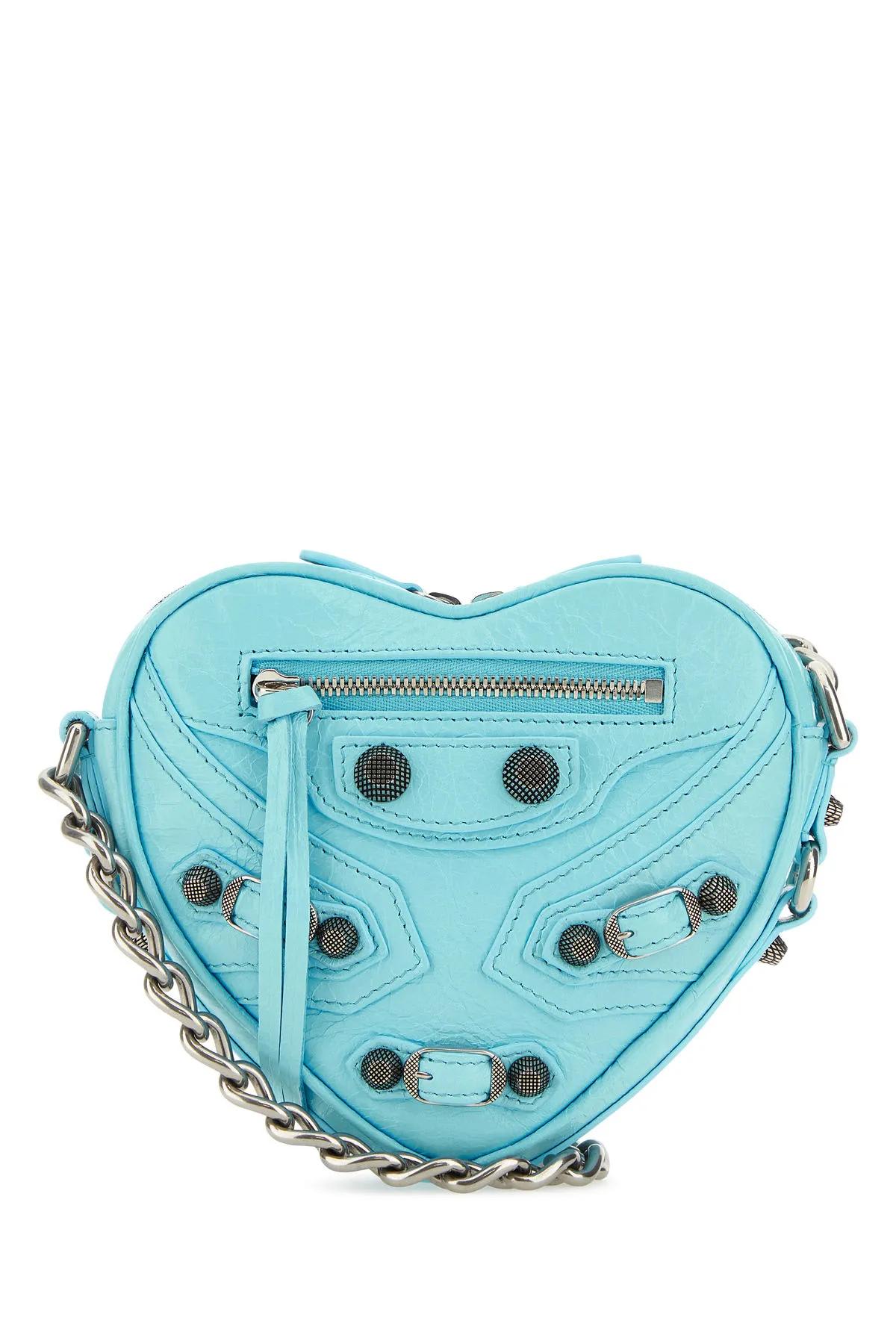 Light Blue Leather Le Cagole Heart Mini Crossbody Bag