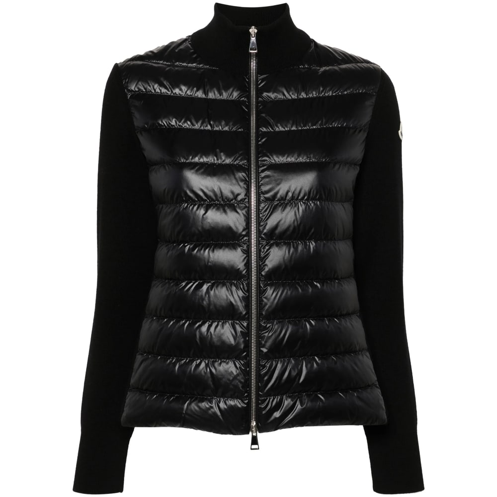 Moncler Black Padded Zip-up Cardigan In Black