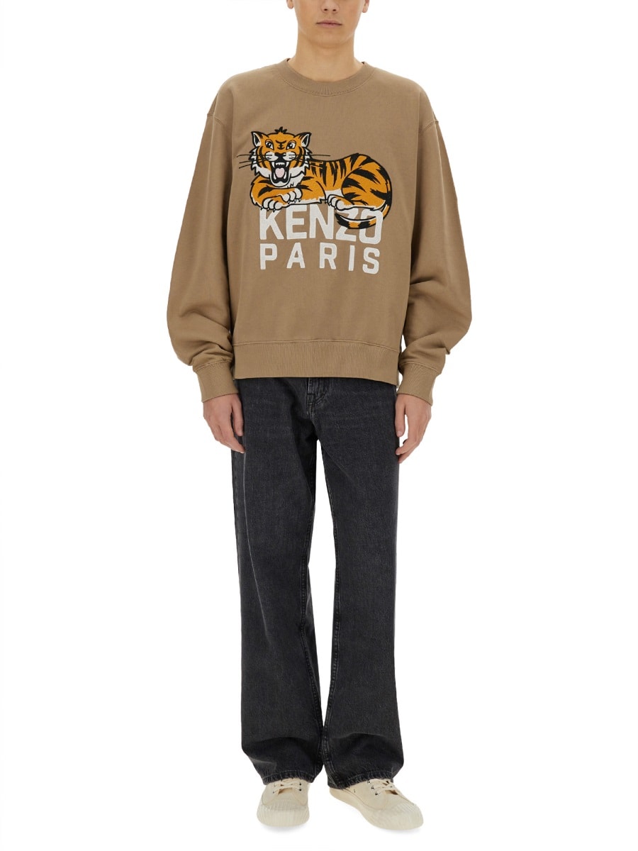 Kenzo "happy Tiger" Sweatshirt In Beige