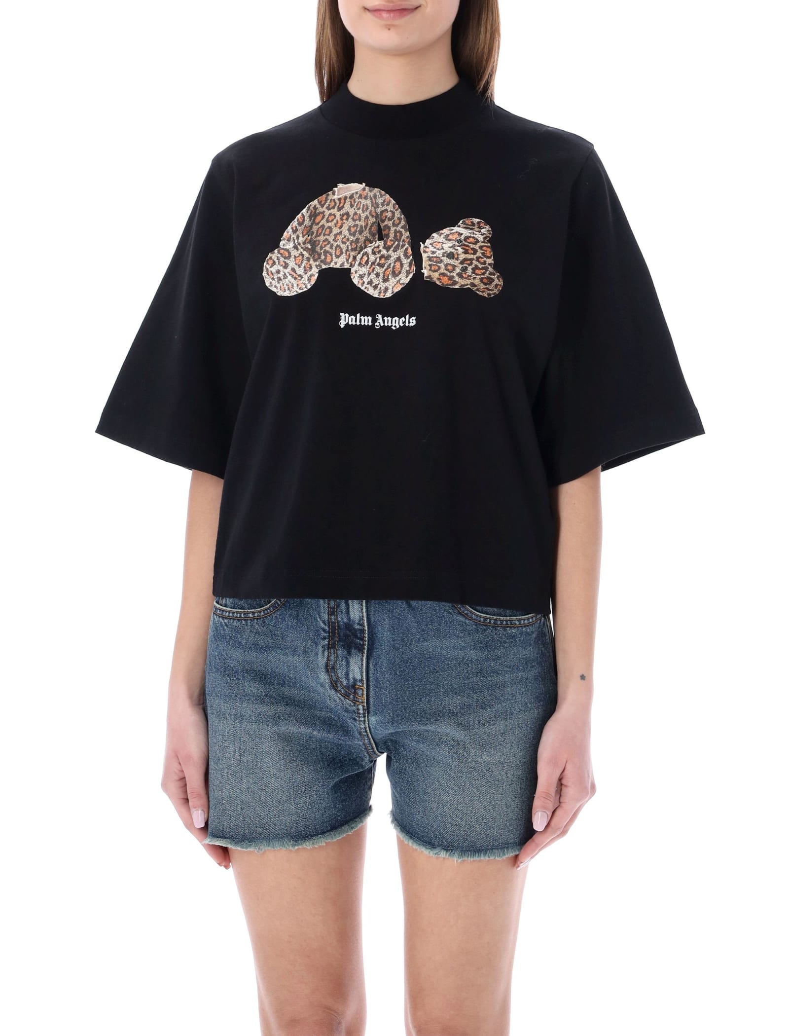 Palm Angels Leopard Bear Cropped T-shirt