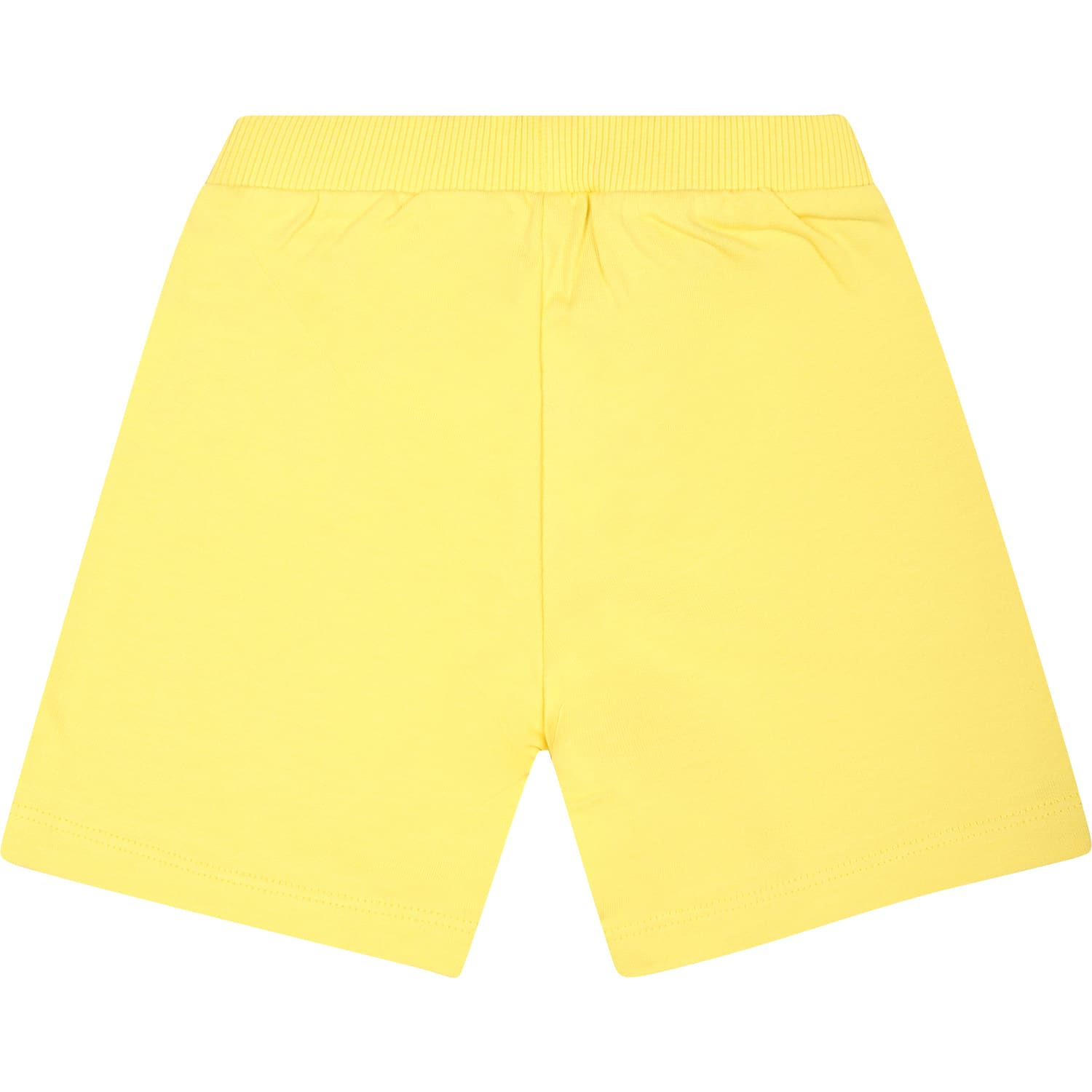 Shop Moschino Yellow Shorts For Baby Boy With Teddy Bears And Logo