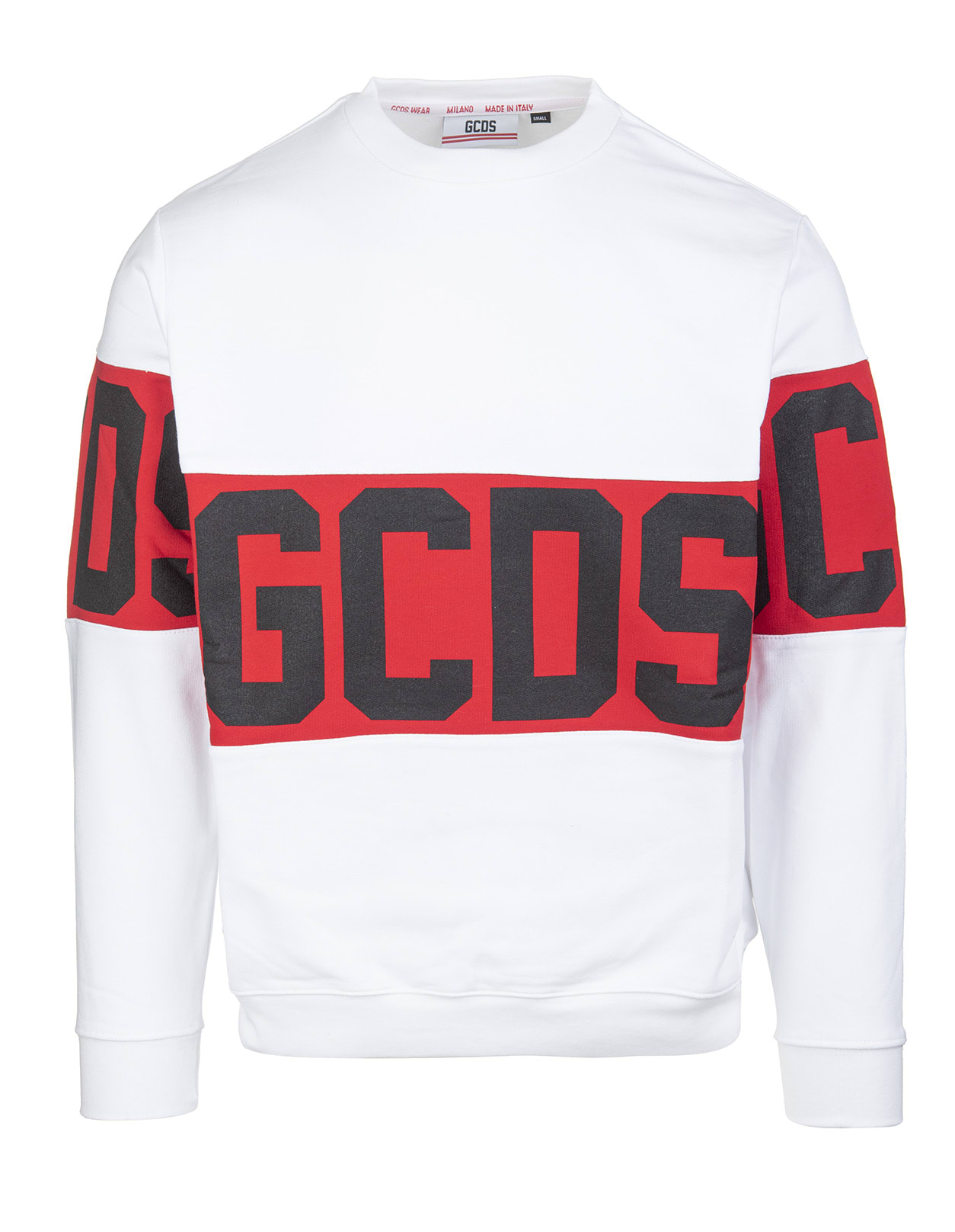 GCDS Man White Round-neck Sweatshirt With Logo Band