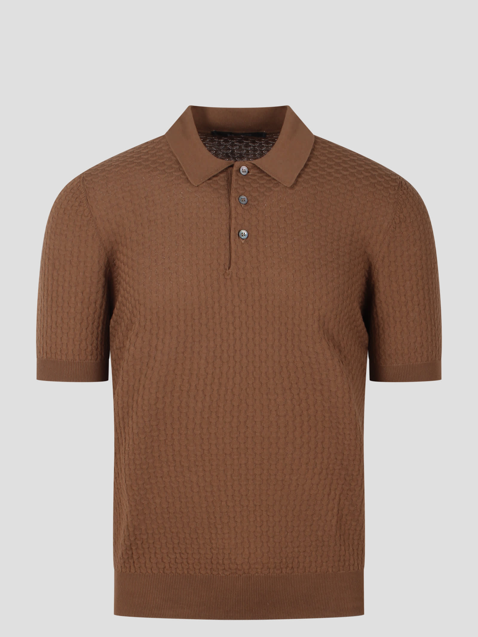 Shop Tagliatore 3d Knit Polo Shirt In Brown