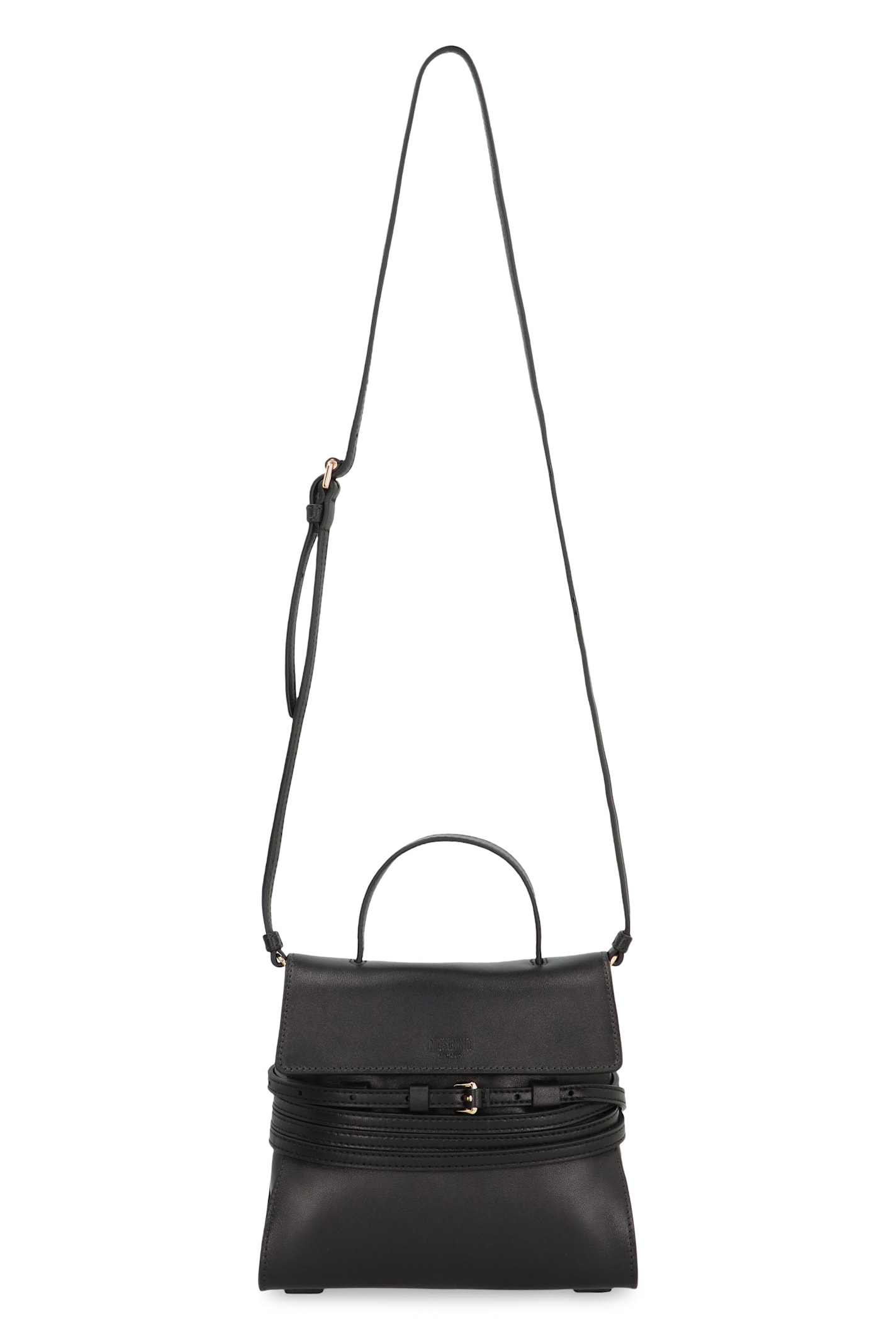 Moschino Tie Me Small Leather Handbag In Black