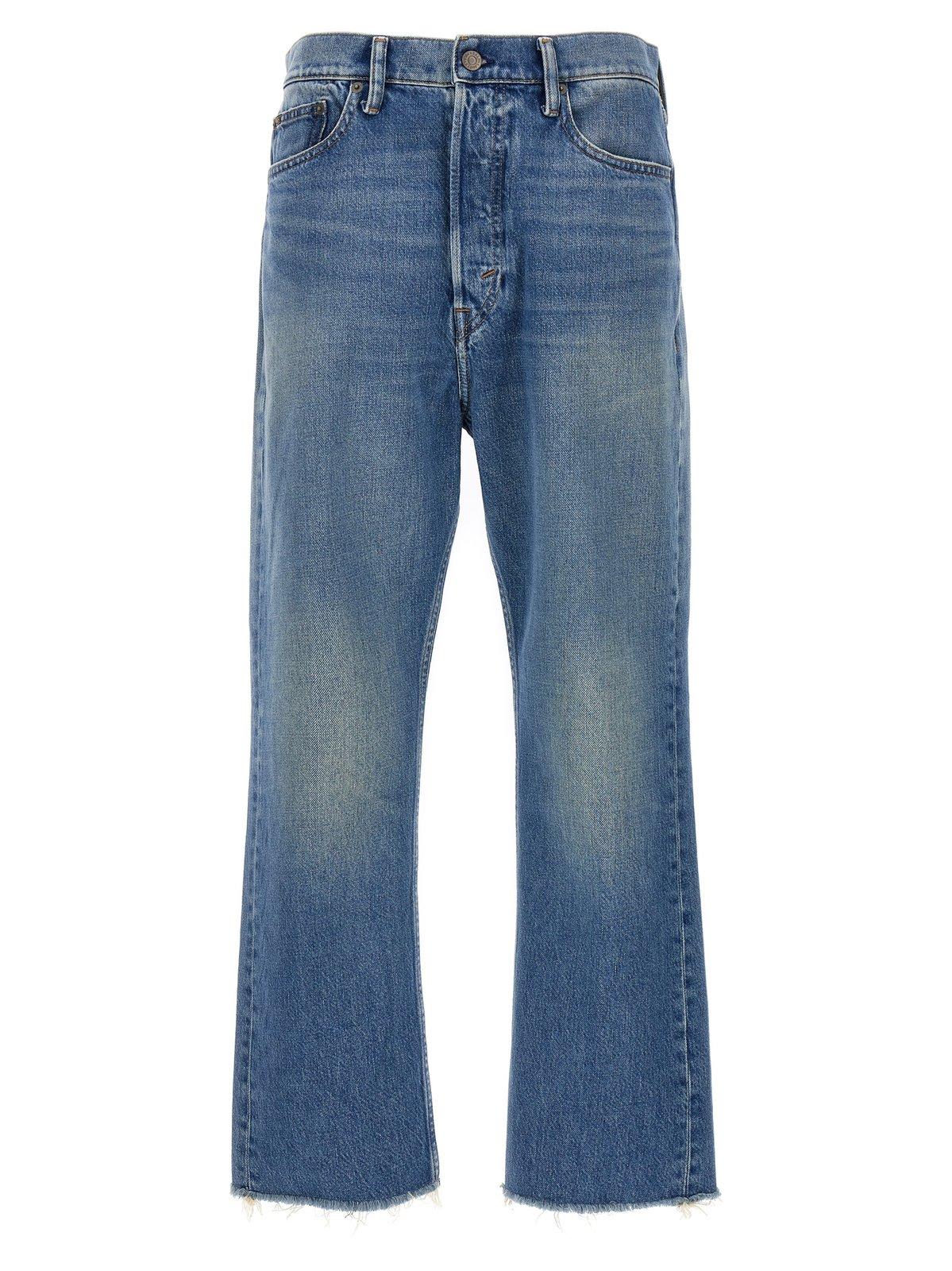 Shop Polo Ralph Lauren Frayed Hem Cropped Jeans In Blue