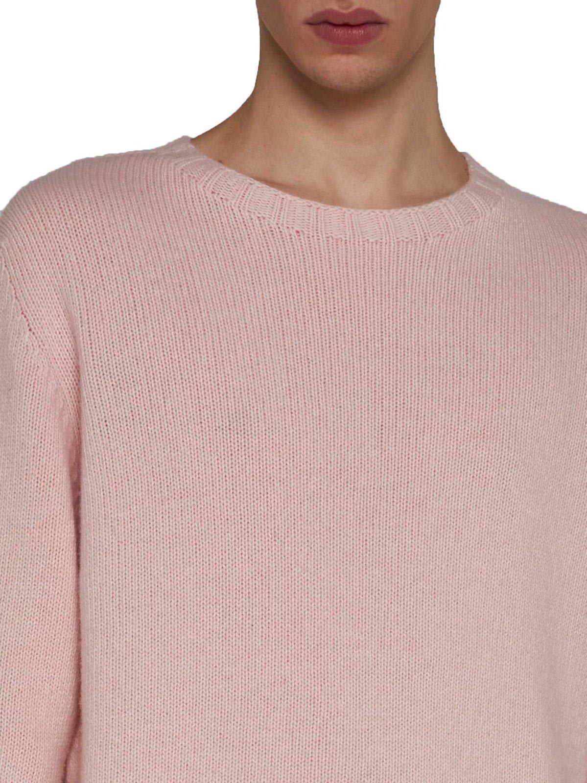 Shop Palm Angels Logo Intarsia Crewneck Sweater In Pink/white