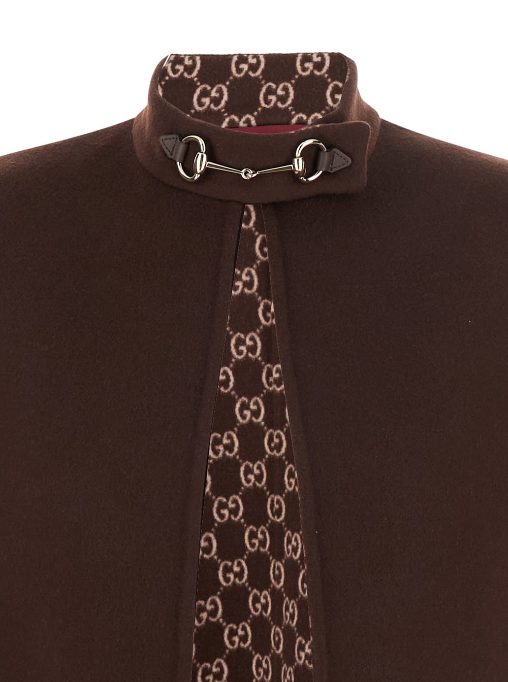 Gucci Brown Cape With Iconic Clamp And Gg All-over Motif Interior In Wool Woman In Brown