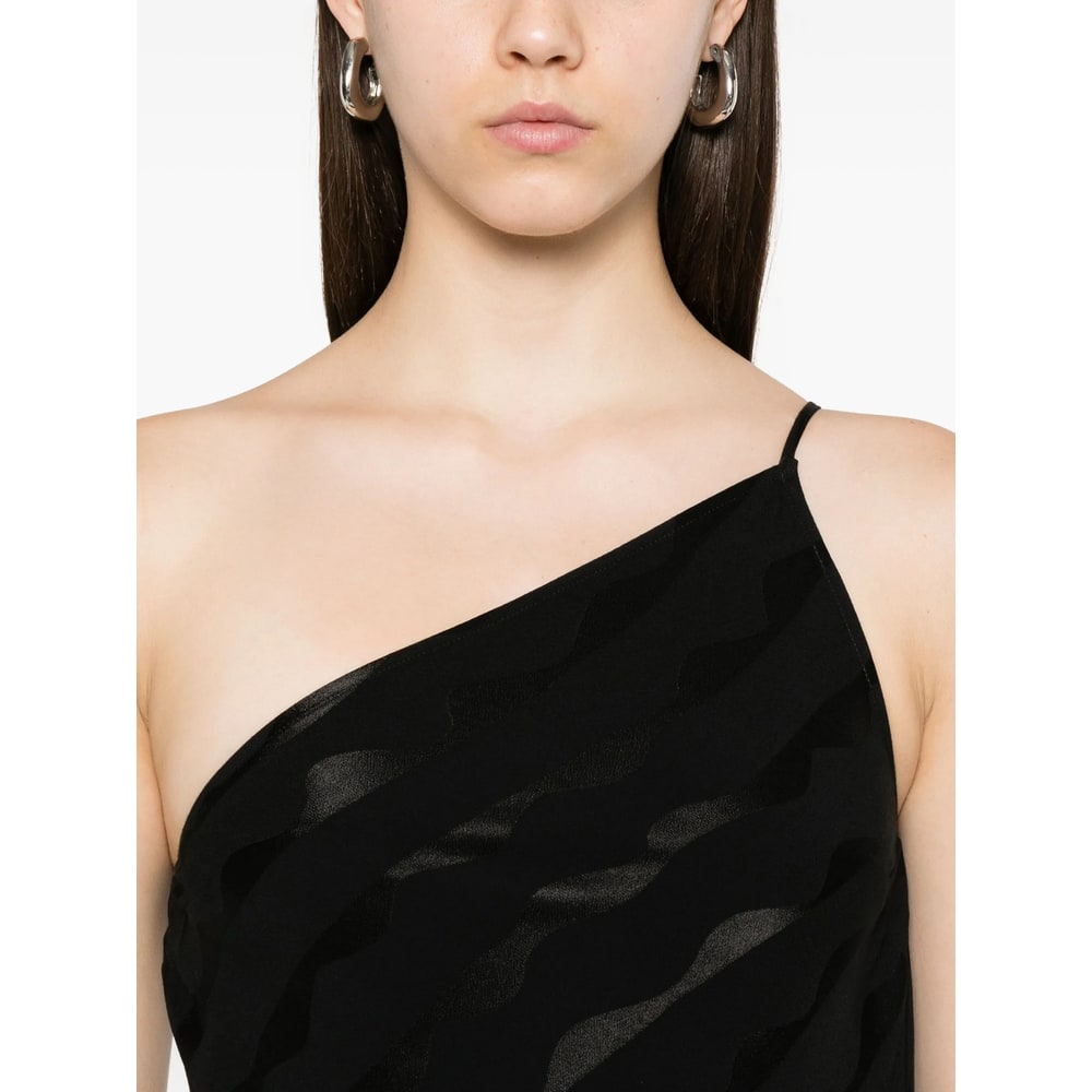Rixo London One-shoulder Wave-pattern Top In Black
