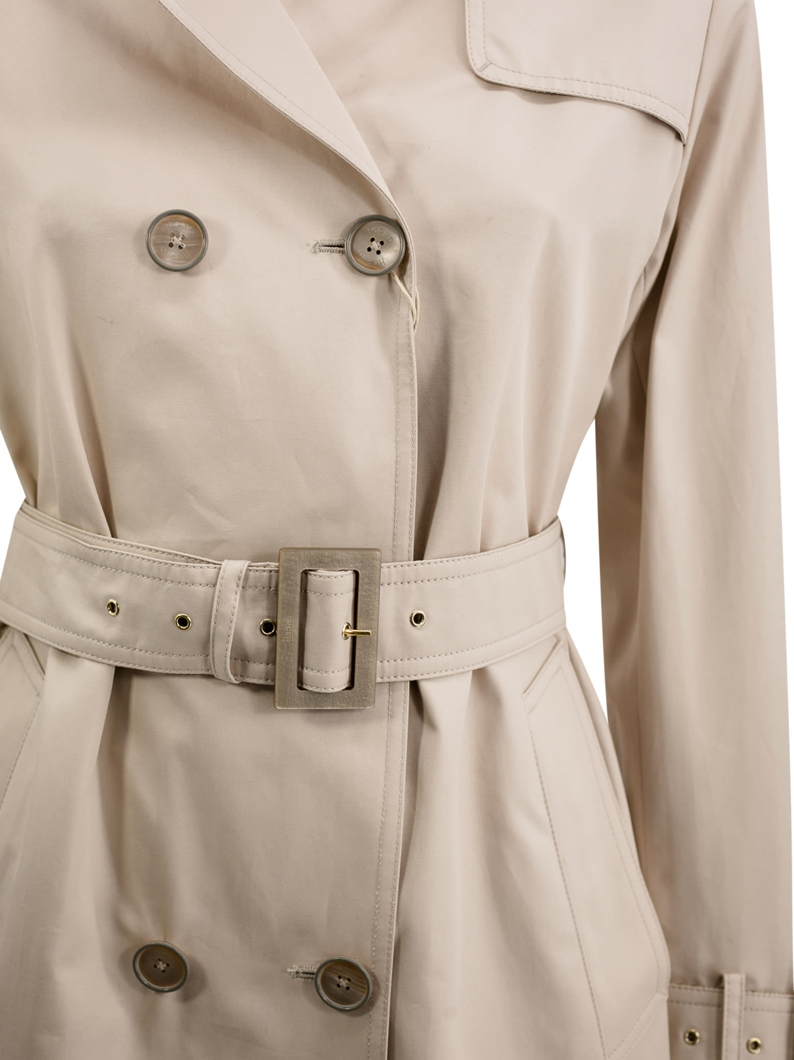 Herno Sand Cotton Gabardine Trench Coat In Gray