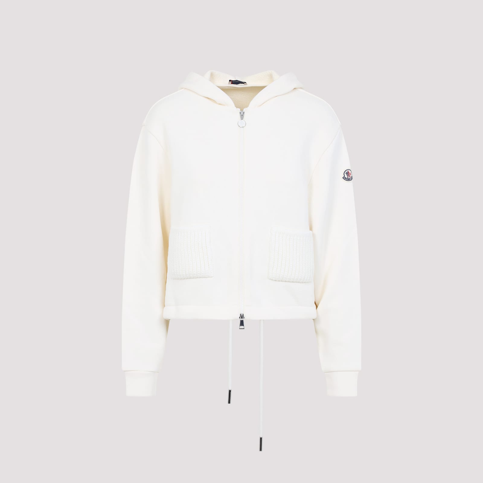 Moncler Cotton Fleece Zip Up Jacket In White