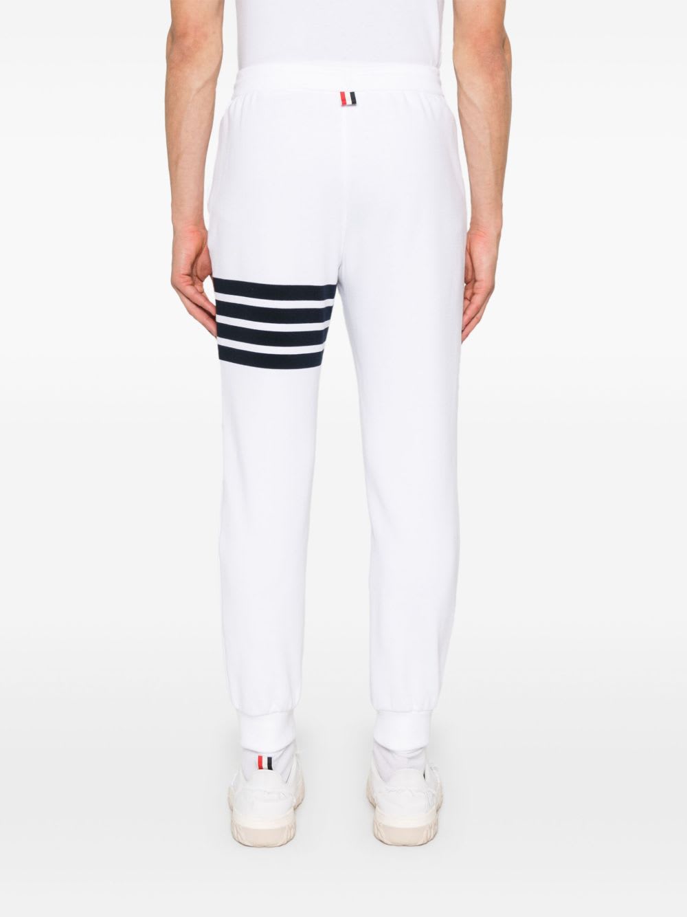 Thom Browne Cotton Sweatpants With Signature Stripe Detail In White
