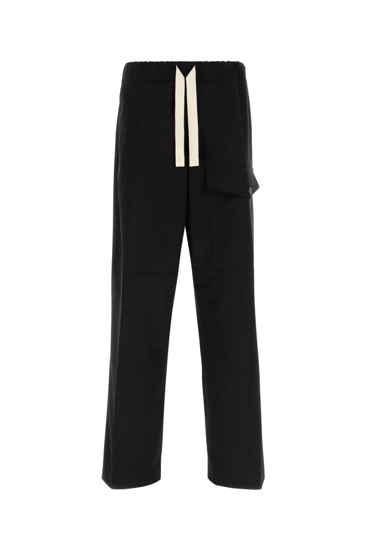 Dries Van Noten Wide Leg Wool Pant With Elastic Waistband In Black