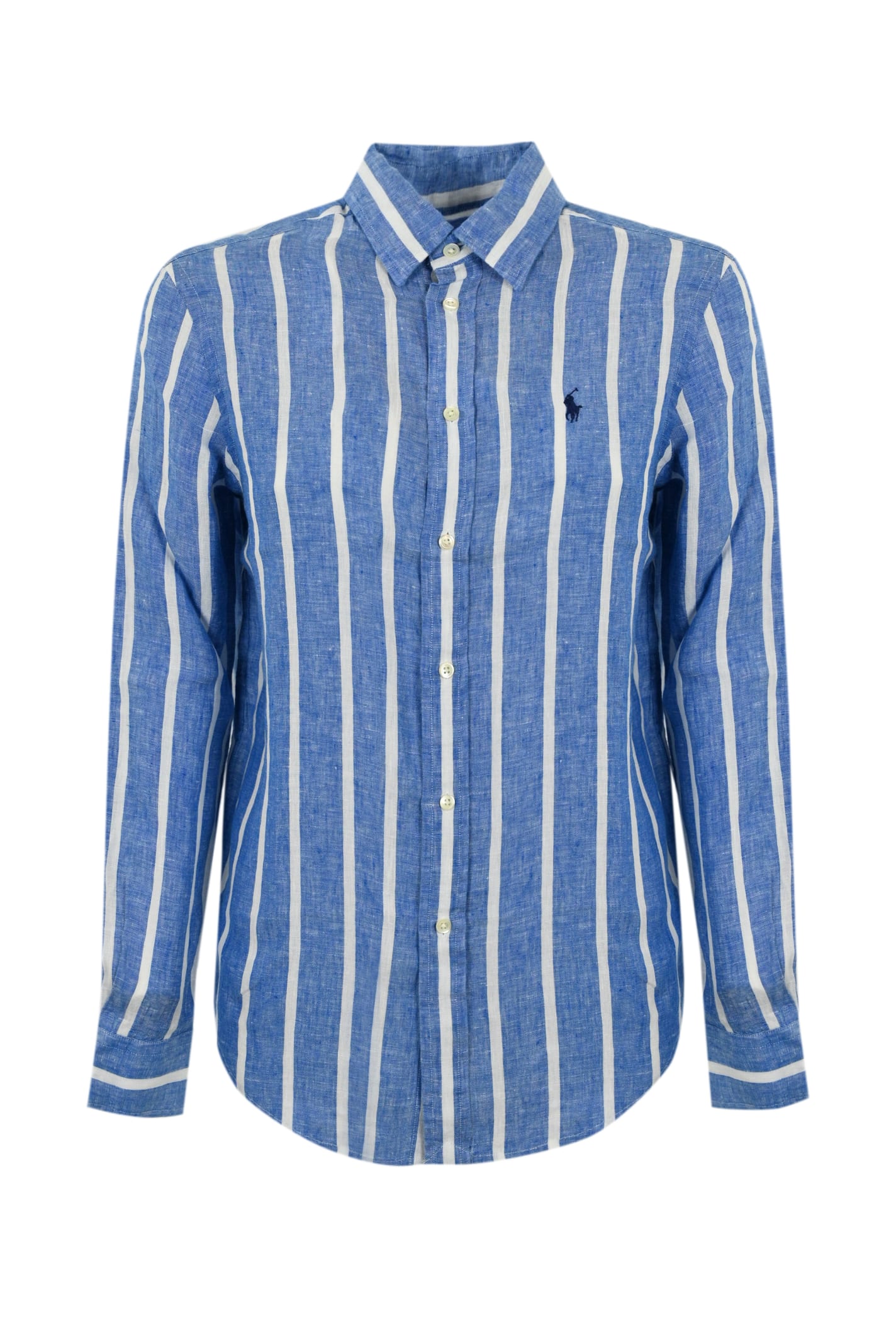 Shop Polo Ralph Lauren Striped Linen Shirt In Blue