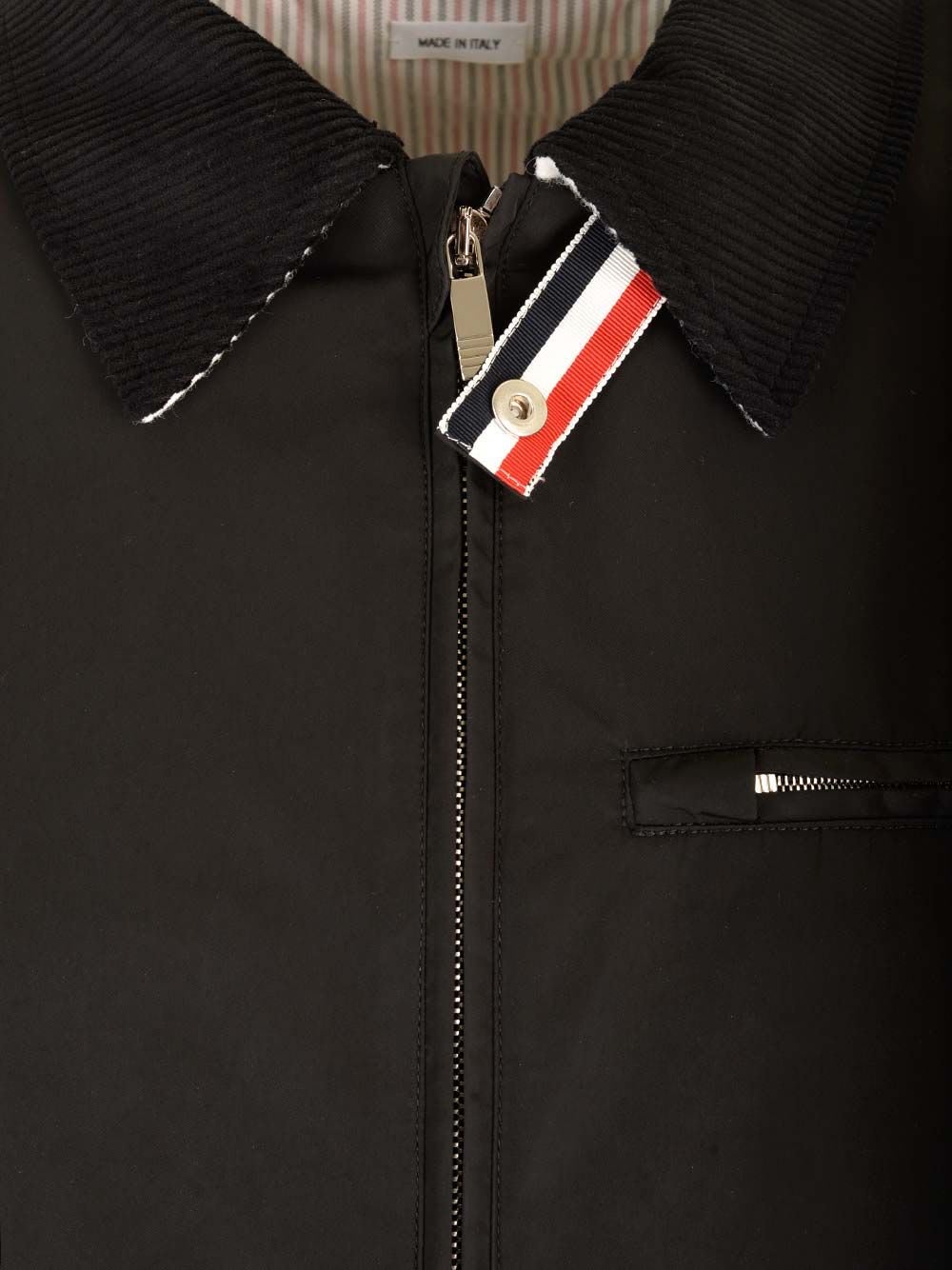 Thom Browne Rwb Stripe Zip-up Padded Jacket In Black