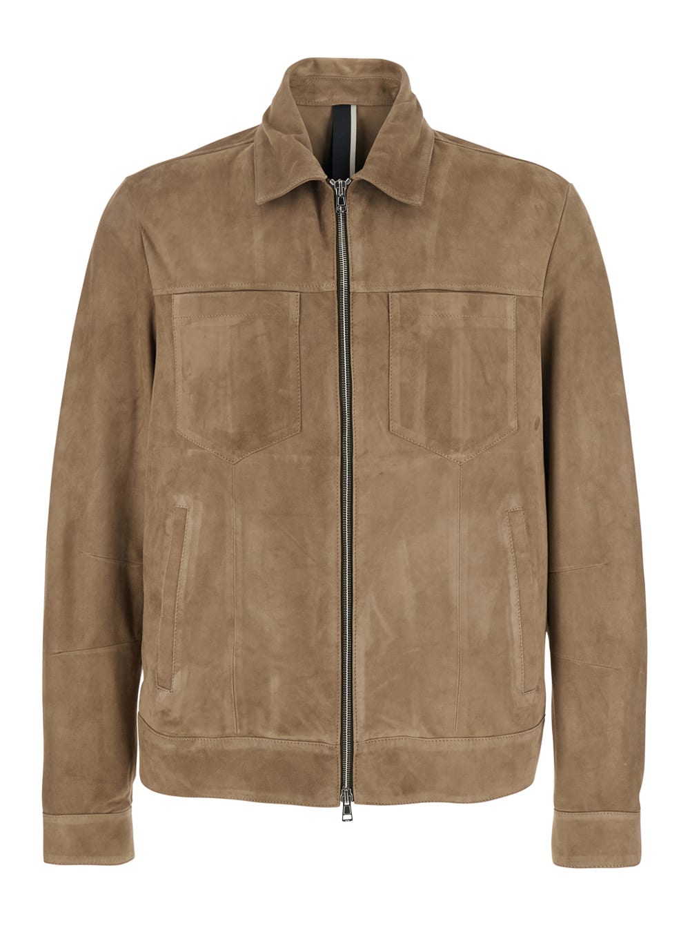 Beige Jacket With Patch Pockets On The Front In Suede Man