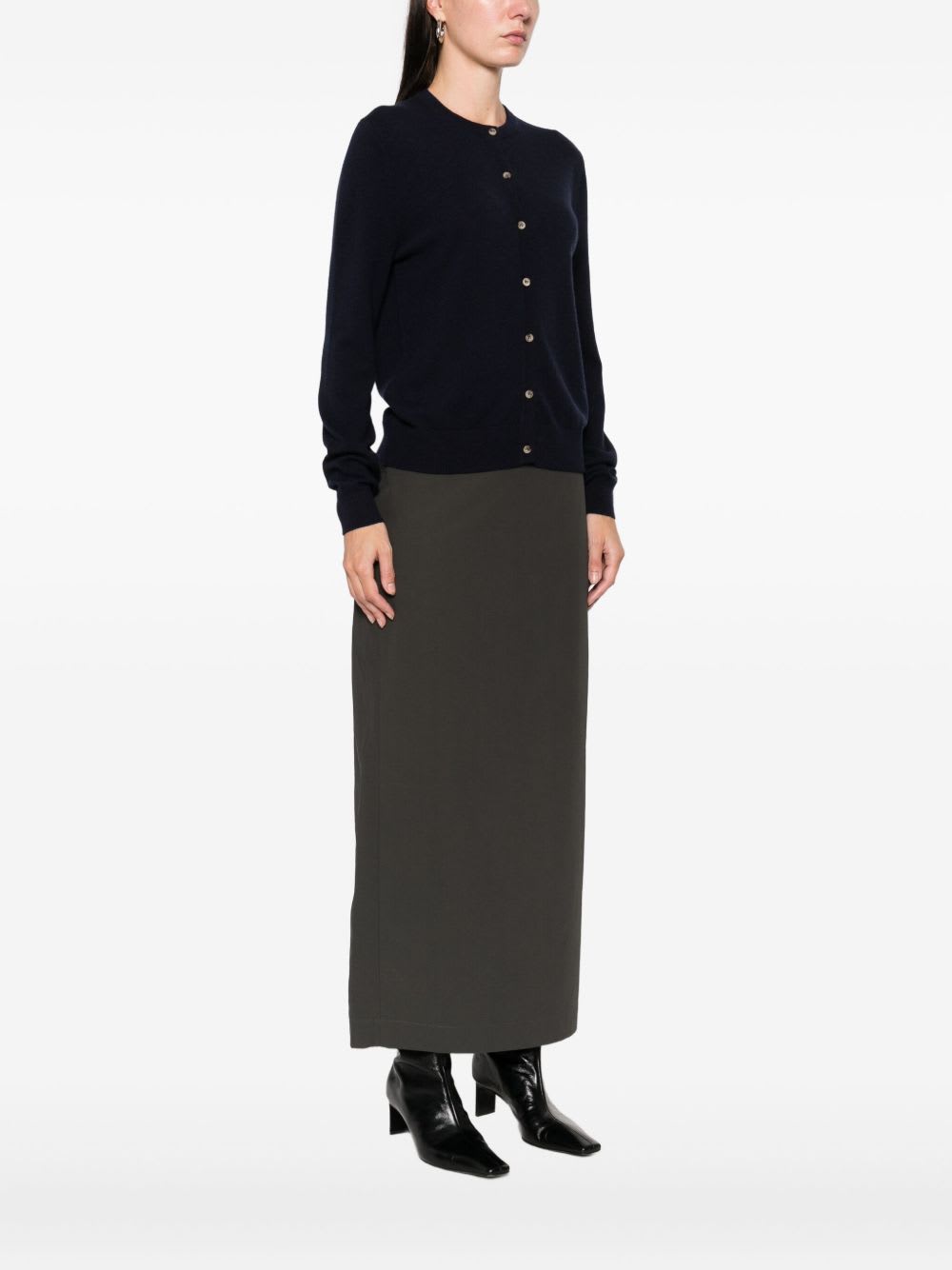 Goat Soft  Crewneck Cardigan In Blue