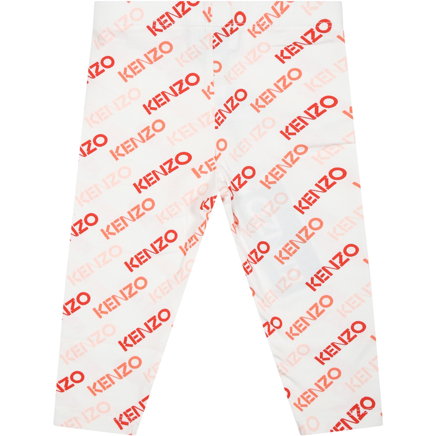 Shop Kenzo White Leggings For Baby Girl With All-over Logo