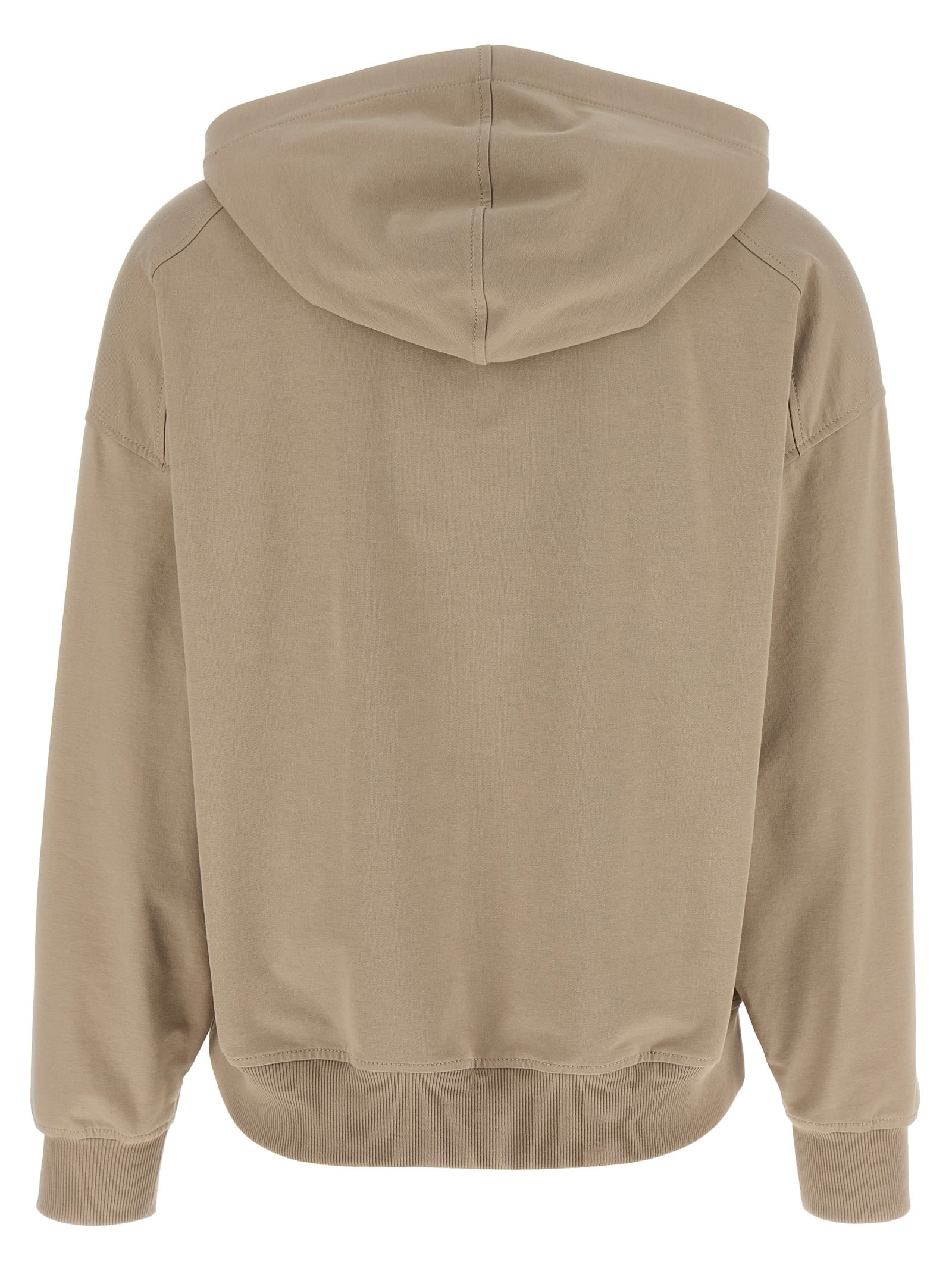 Brunello Cucinelli Hooded Kangaroo Pocket Top With Ribbed Cuffs In Brown