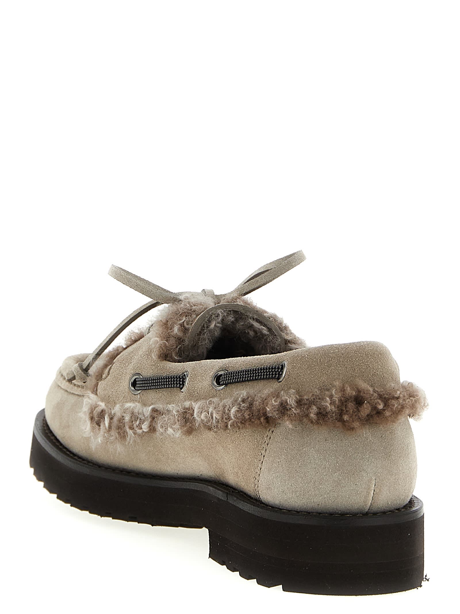Brunello Cucinelli Precious Insert Boat Shoe In Gray