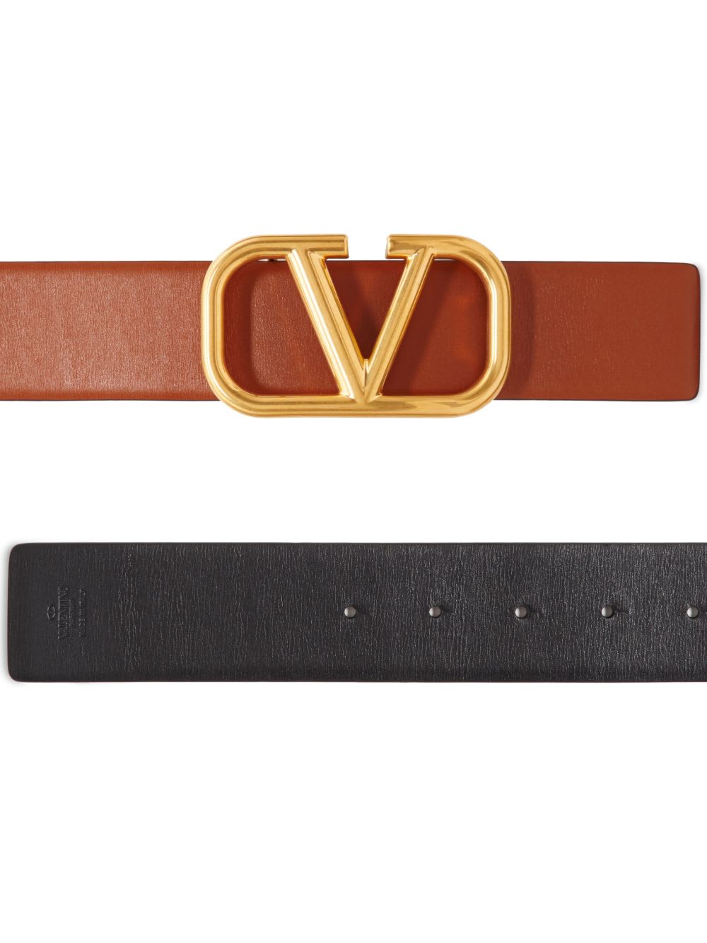 Valentino Leather Reversible Vlogo Belt In Brown