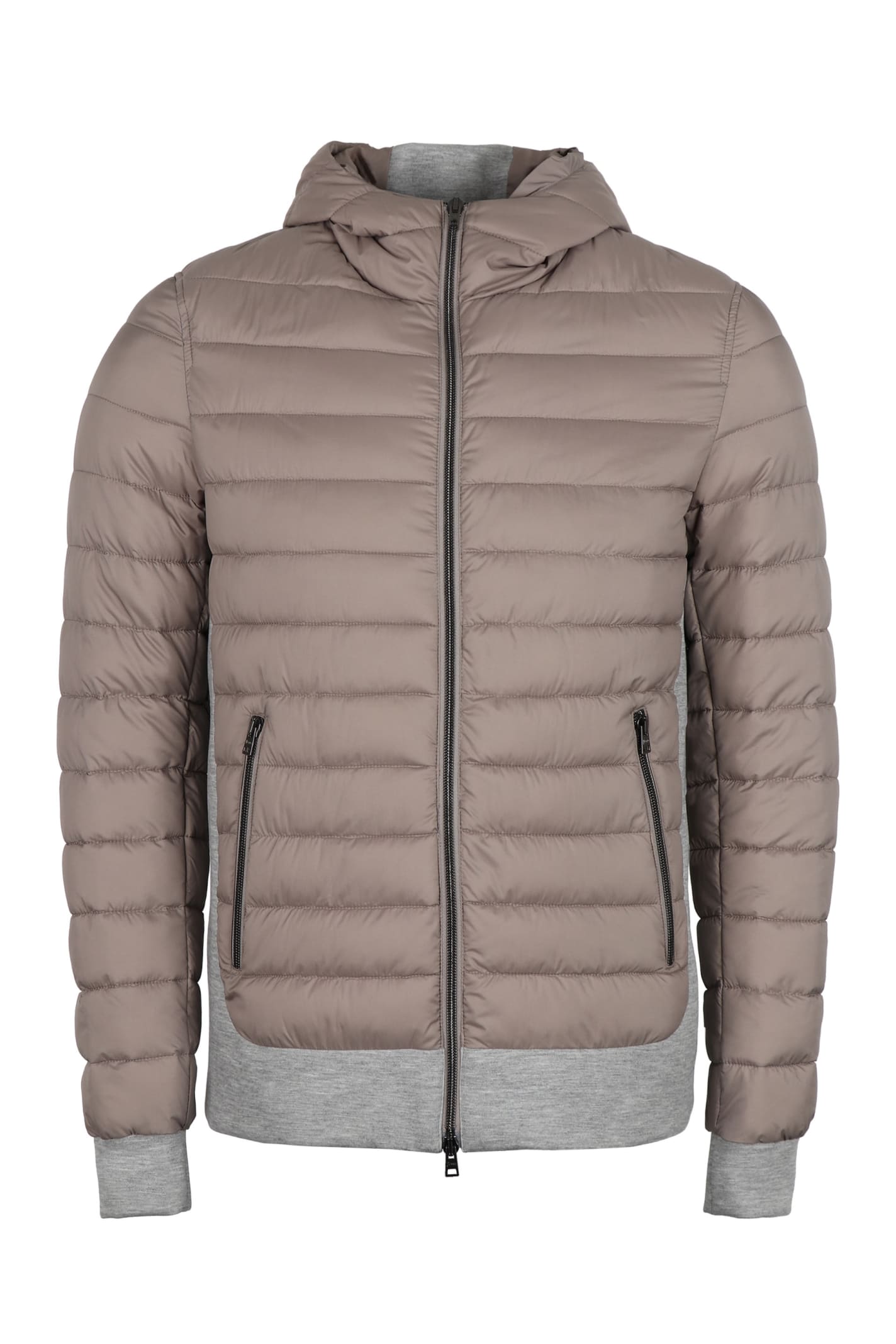 Herno Knitted Insert Down Jacket In Turtledove