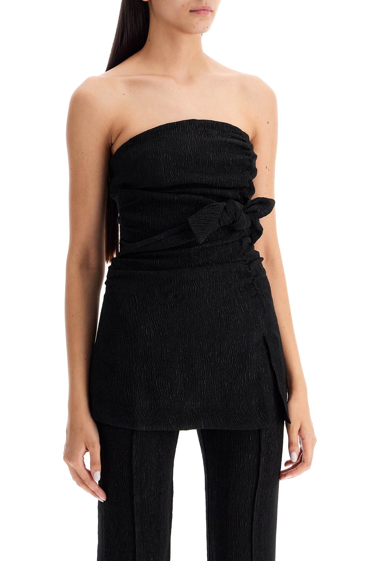 Shop Ganni Strapless Viscose Top For In Black