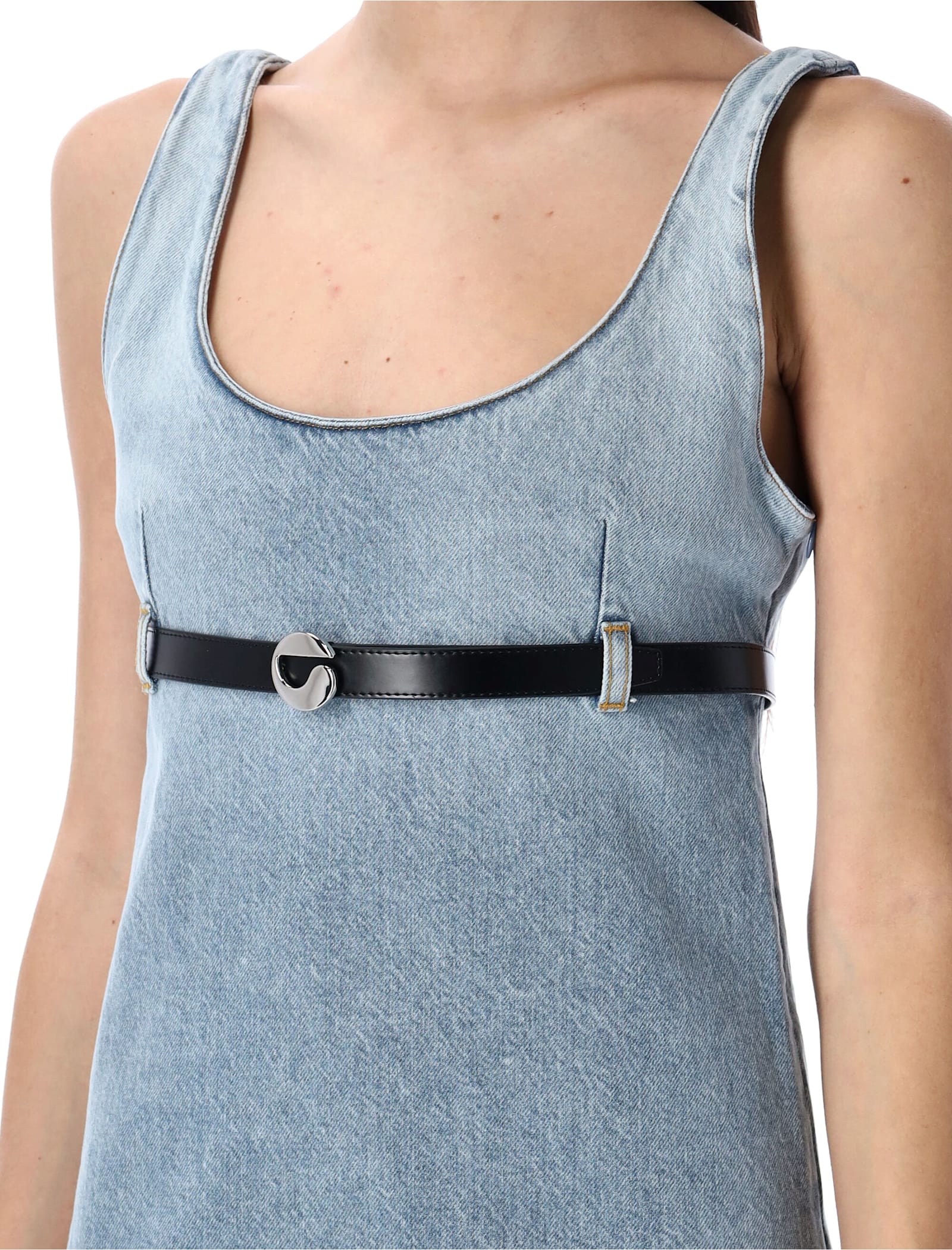 Coperni Belted Denim Mini Dress In Blue
