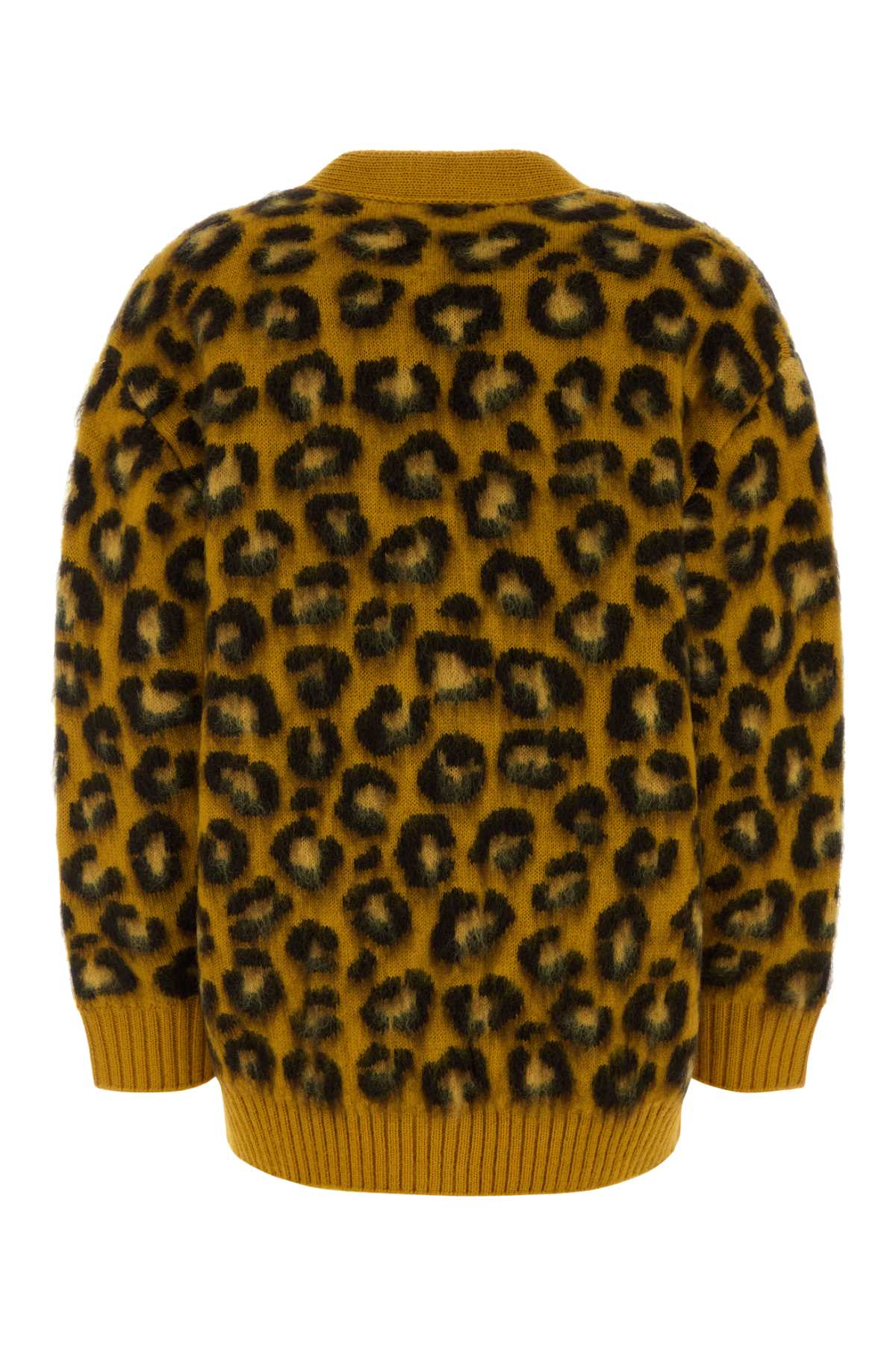 Bottega Veneta Womens V-neck Leopard Wool-blend Cardigan Egg Yolk Fondant In Yellow