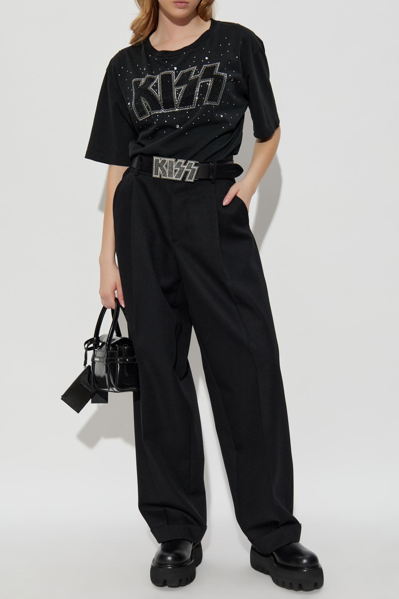 Dsquared2 X Kiss Pressato Cropped Breezy Fit T-shirt In Black