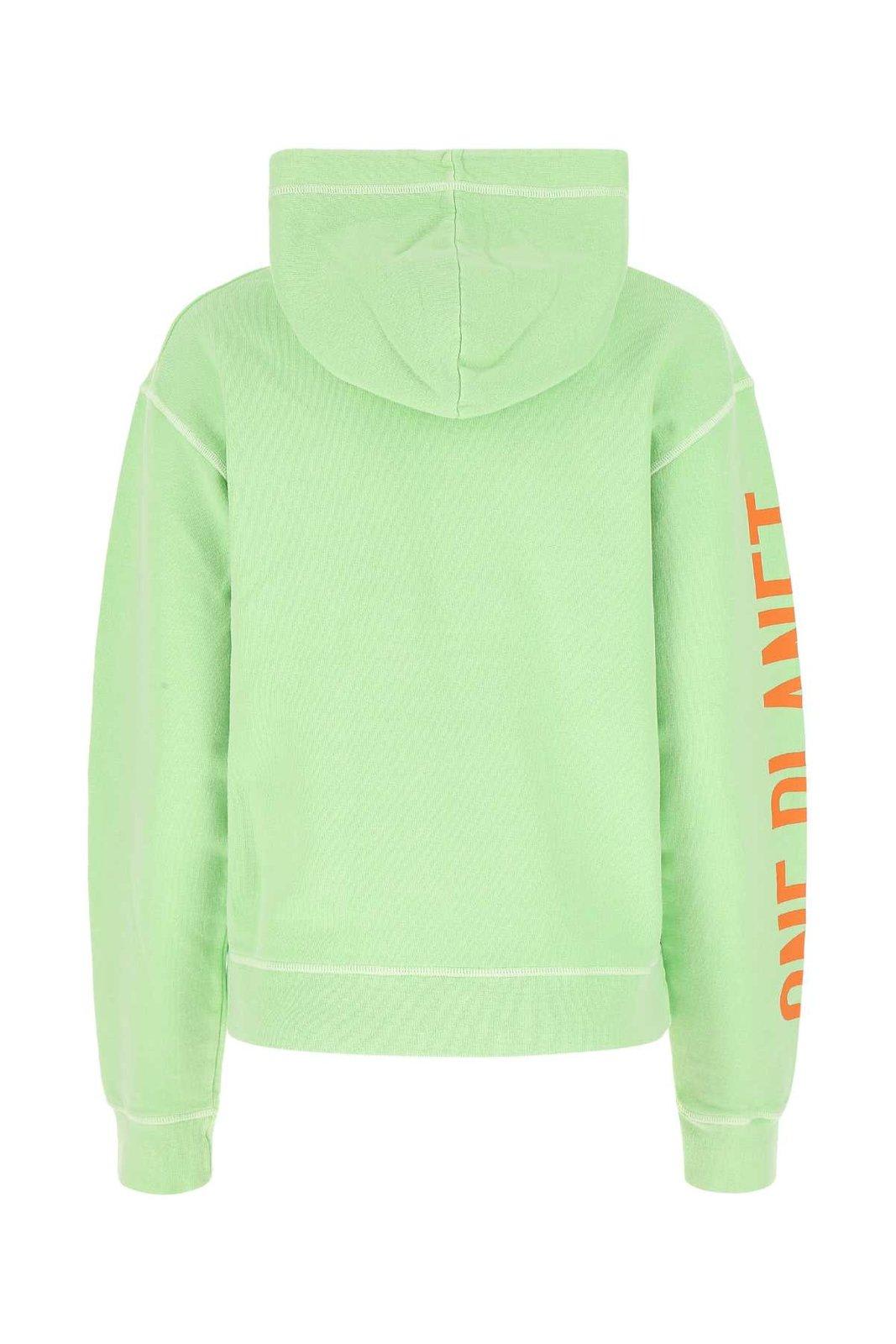 Shop Dsquared2 Slogan Print Drawstring Hoodie In Mint