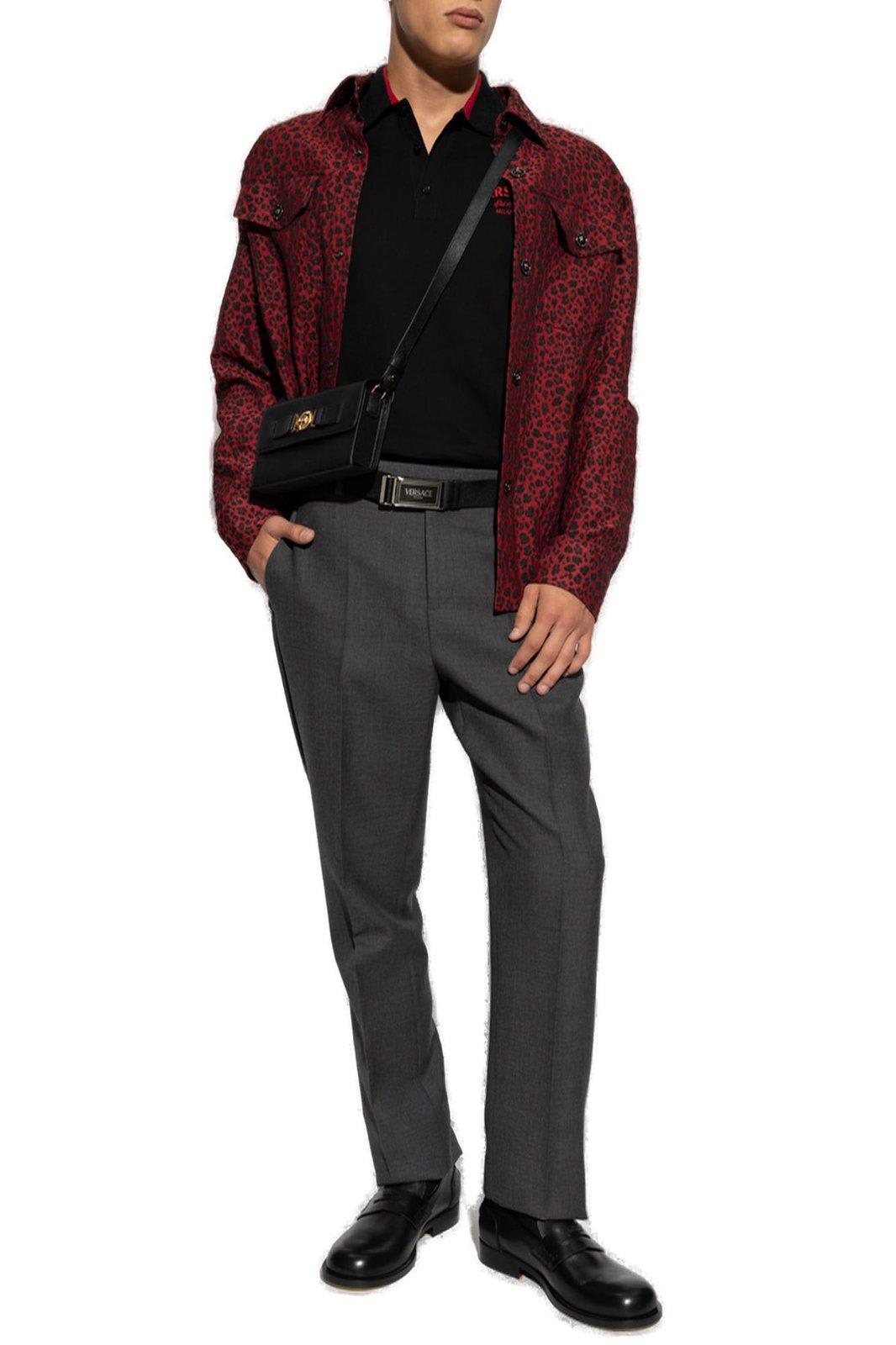 Shop Versace Leopard-embroidered Button-up Shirt In Lipstick Red-black