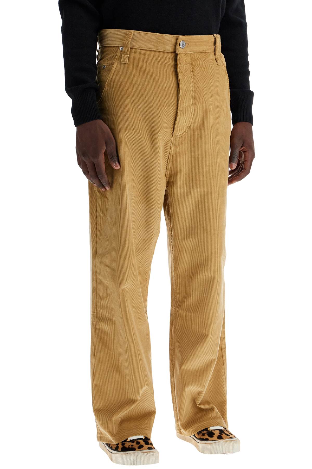 Shop Ami Alexandre Mattiussi Baggy Corduroy Pants With Rib In Sable (beige)