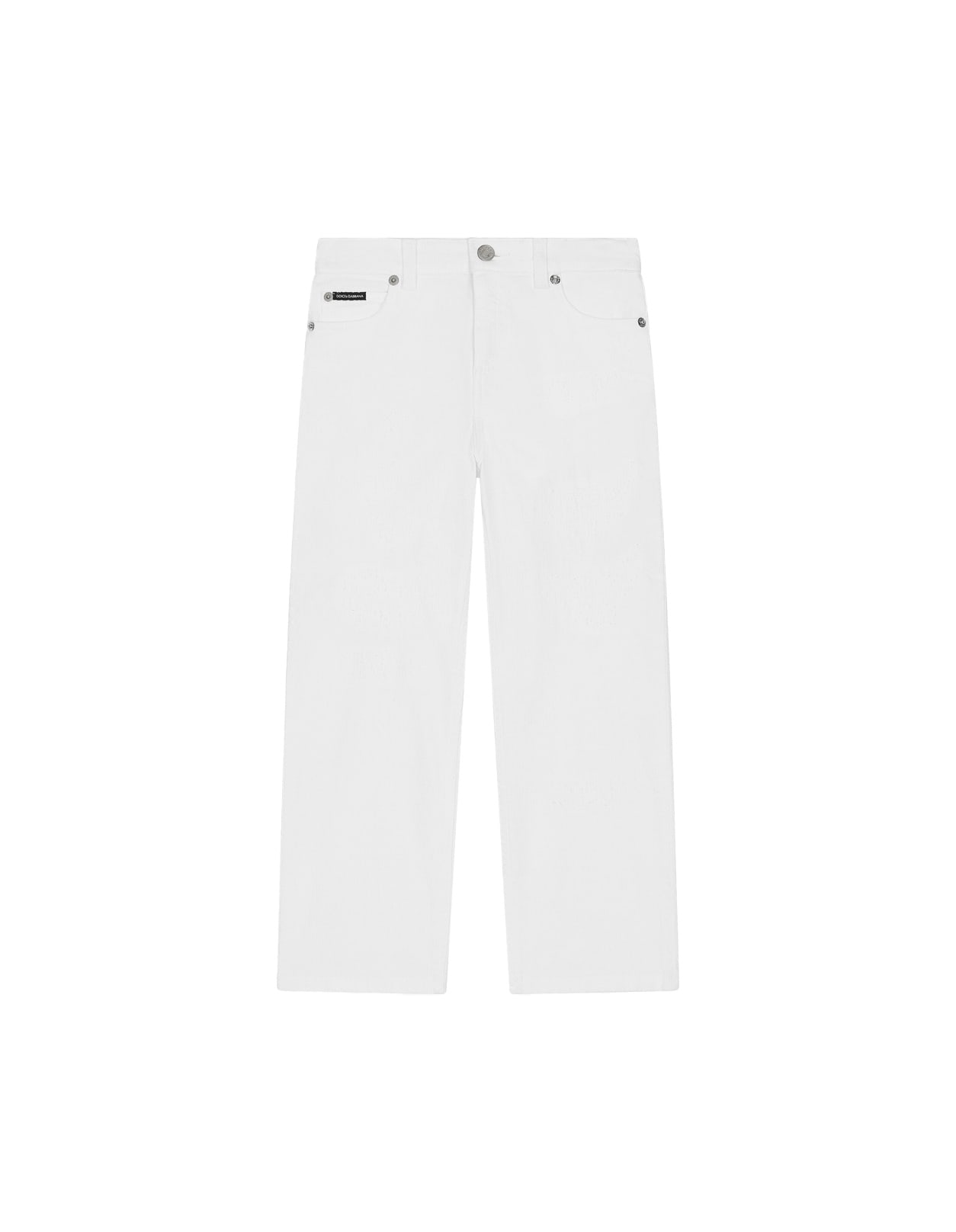 Shop Dolce & Gabbana 5 Pocket White Denim Trousers With Tears