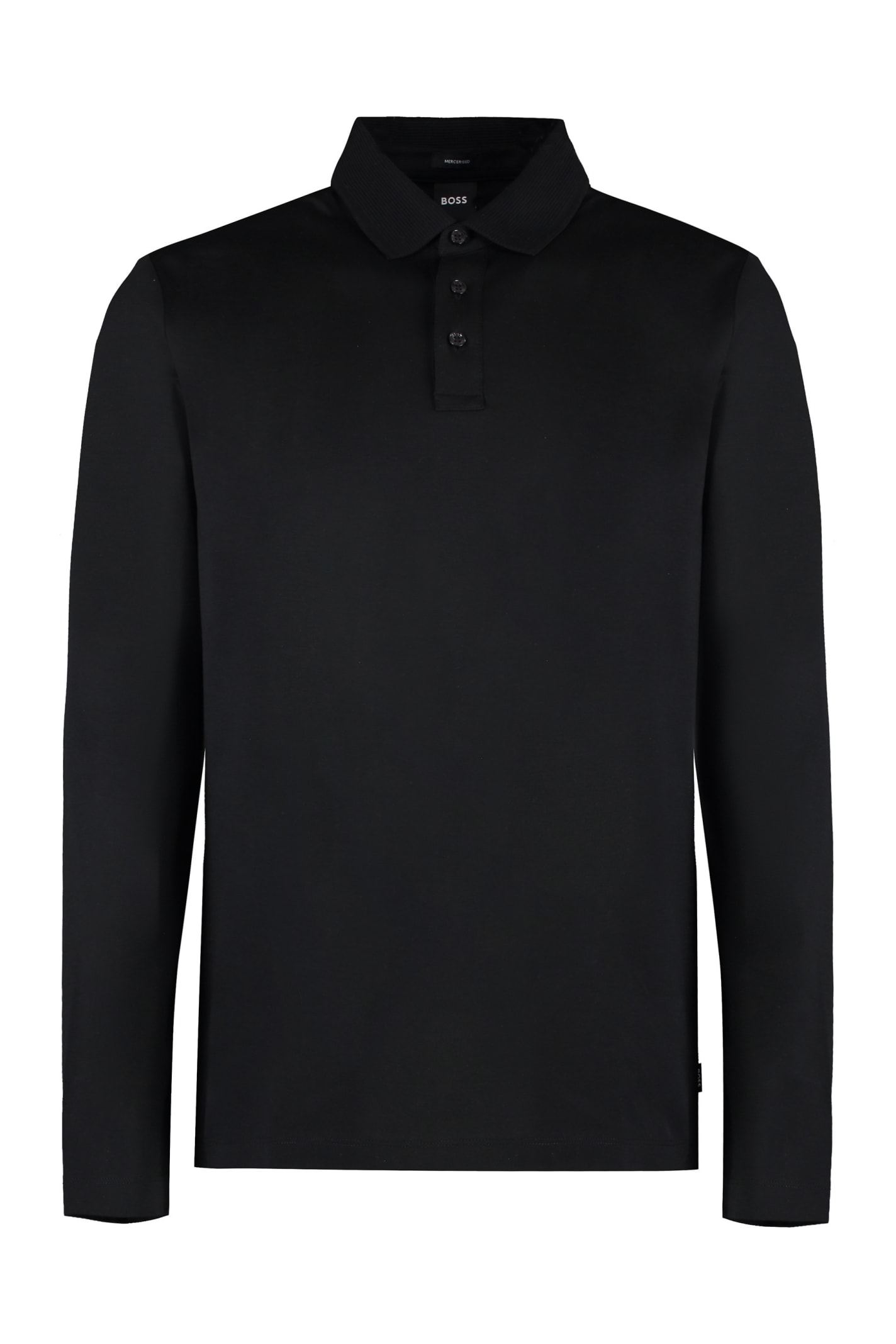 Shop Hugo Boss Long Sleeve Cotton Polo Shirt In Black
