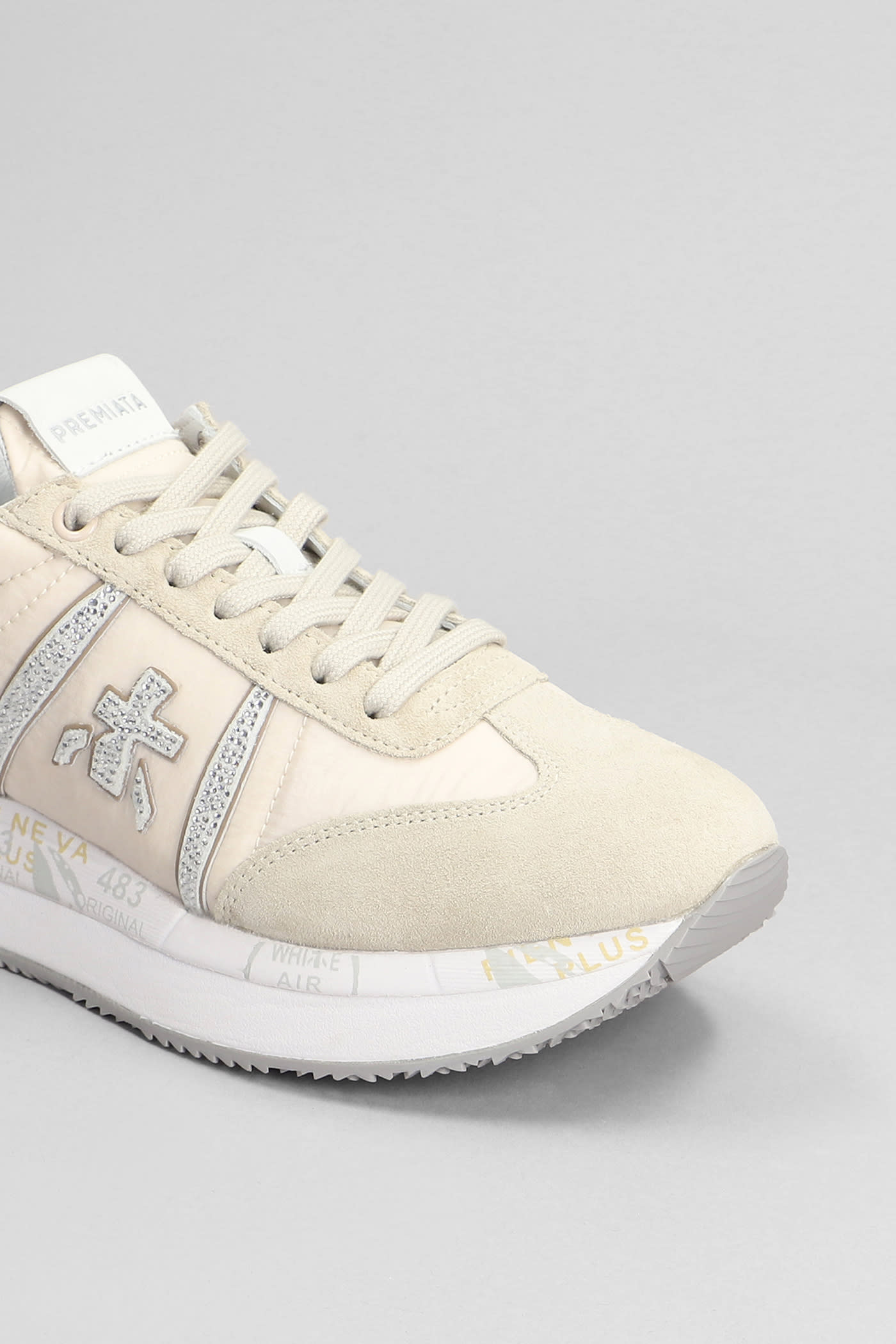 Shop Premiata Conny Sneakers In Beige Suede And Fabric