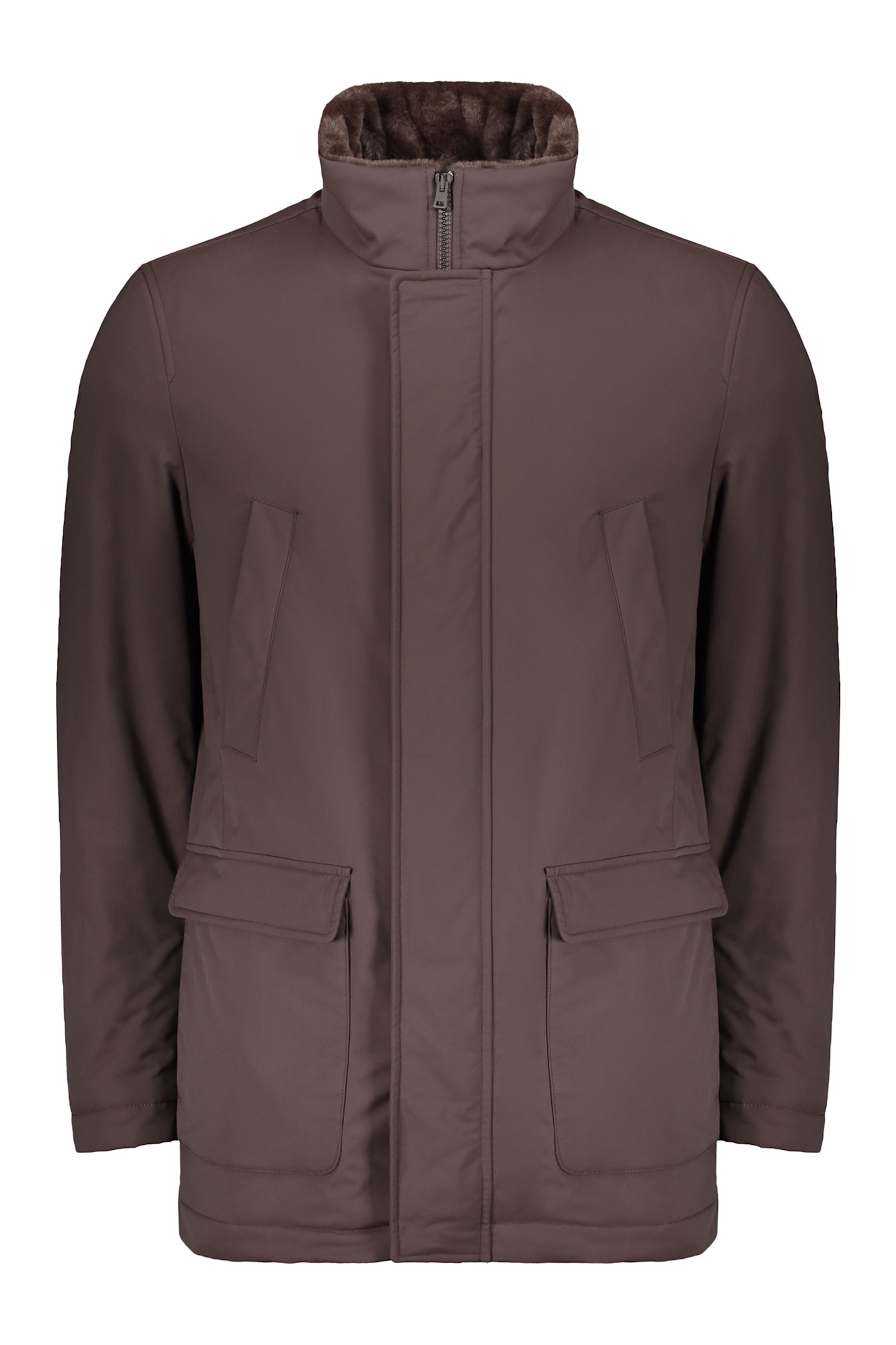 Herno Jacket With Zip Closure And Buttons In Brown